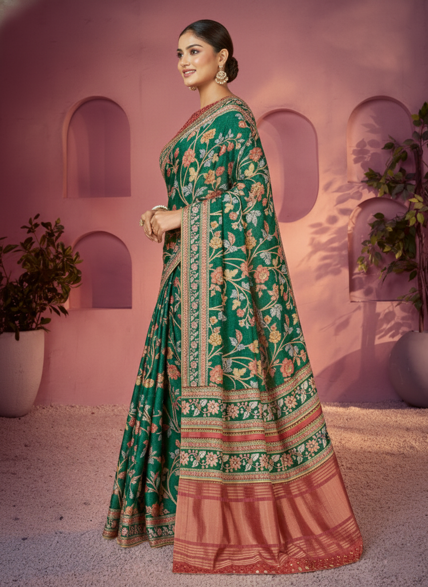 Emerald Gulnaar Printed Gajji Silk Saree