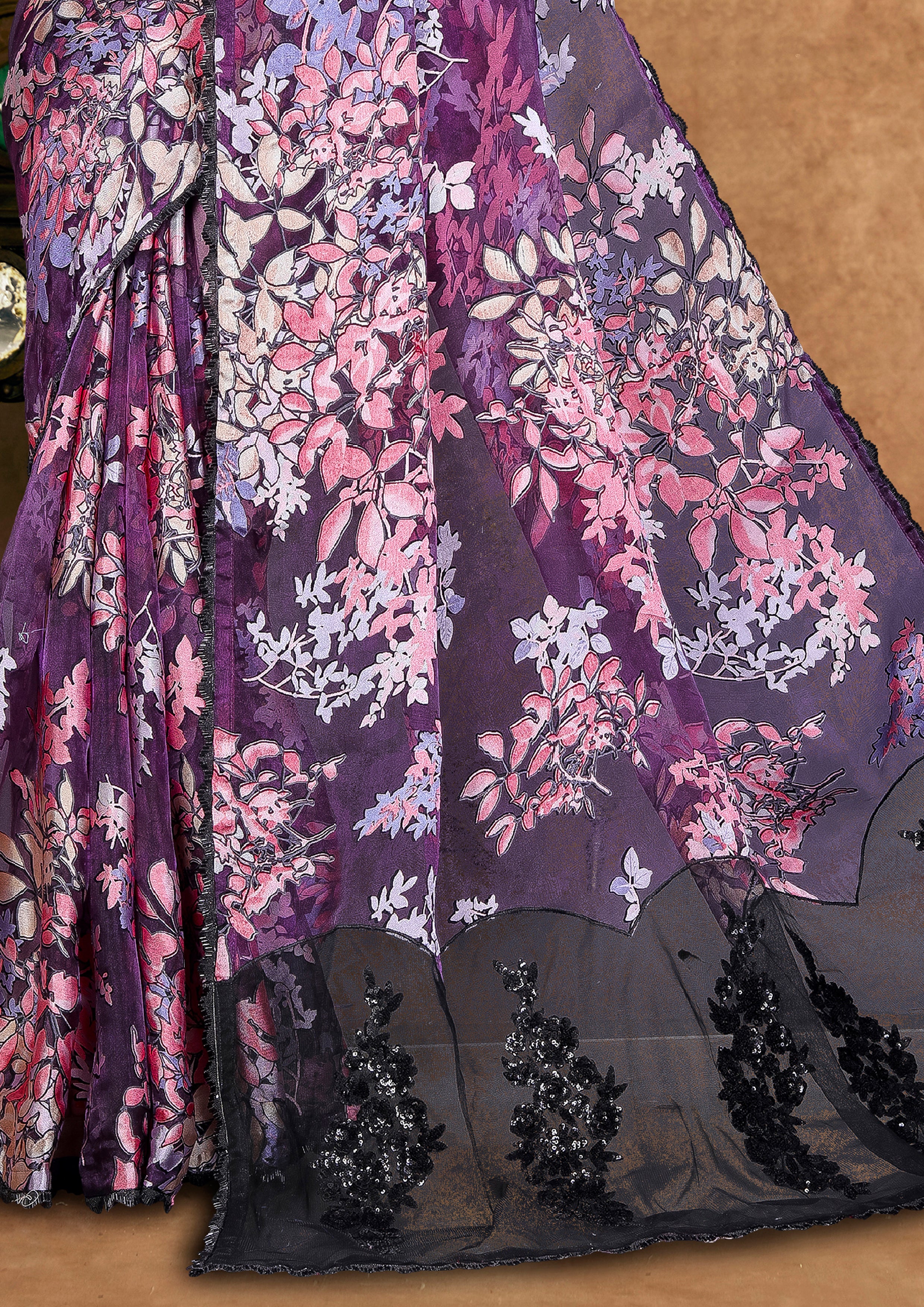 Deep Plum Embellished Premium Silk Saree