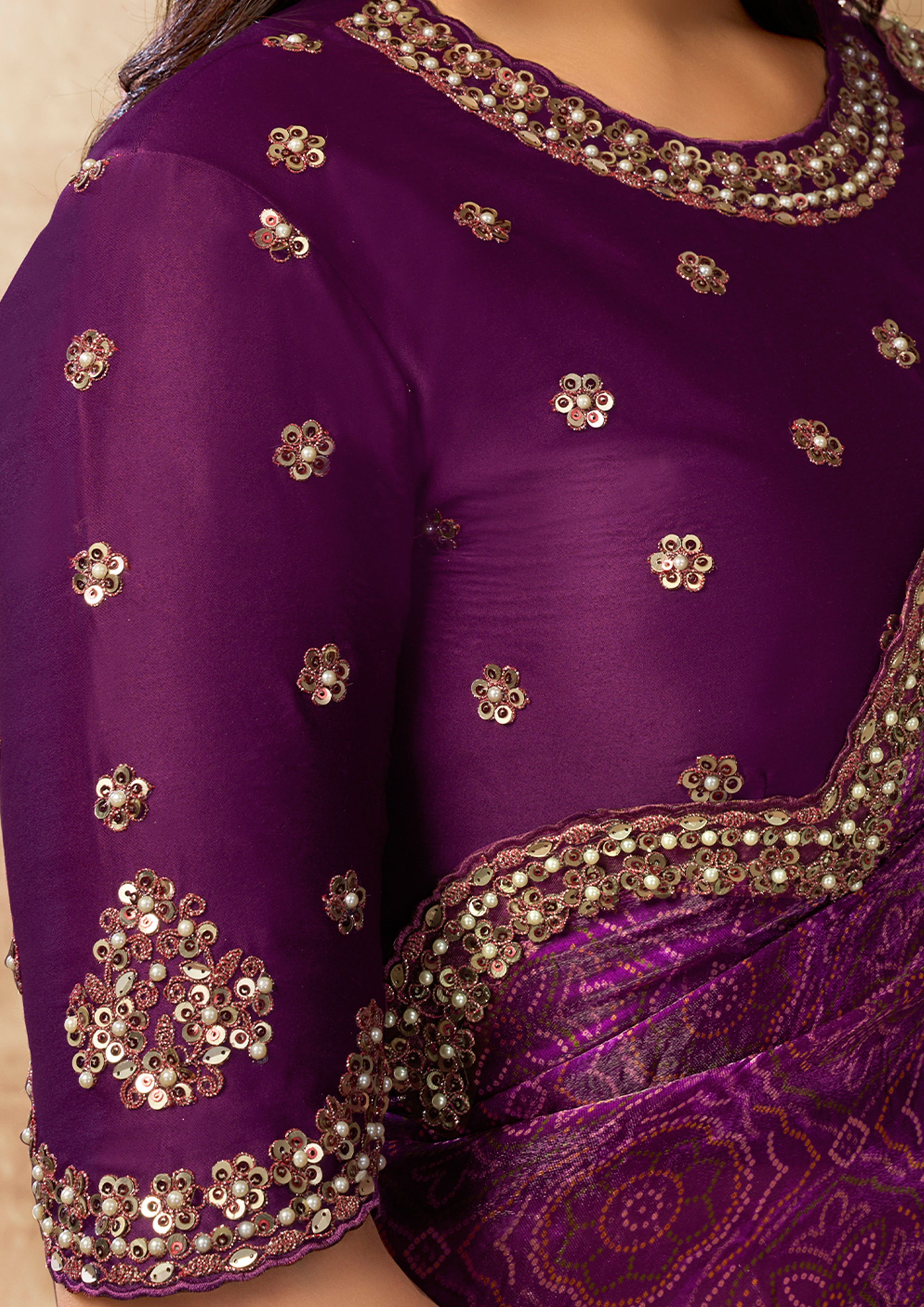 Royal Plum Embellished Satin Silk Saree