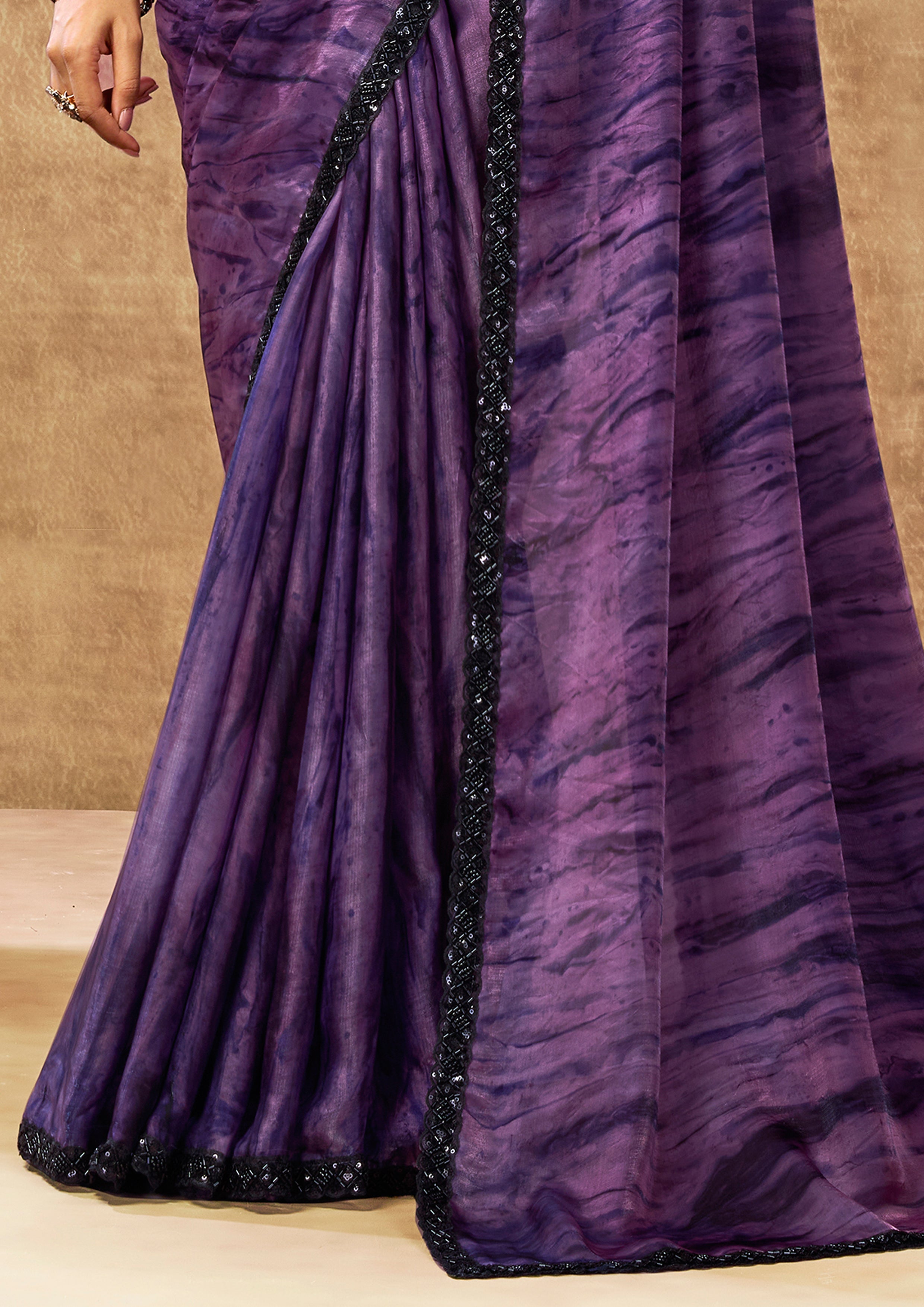 Violet Nebula Embellished Crepe Tissue Silk Saree