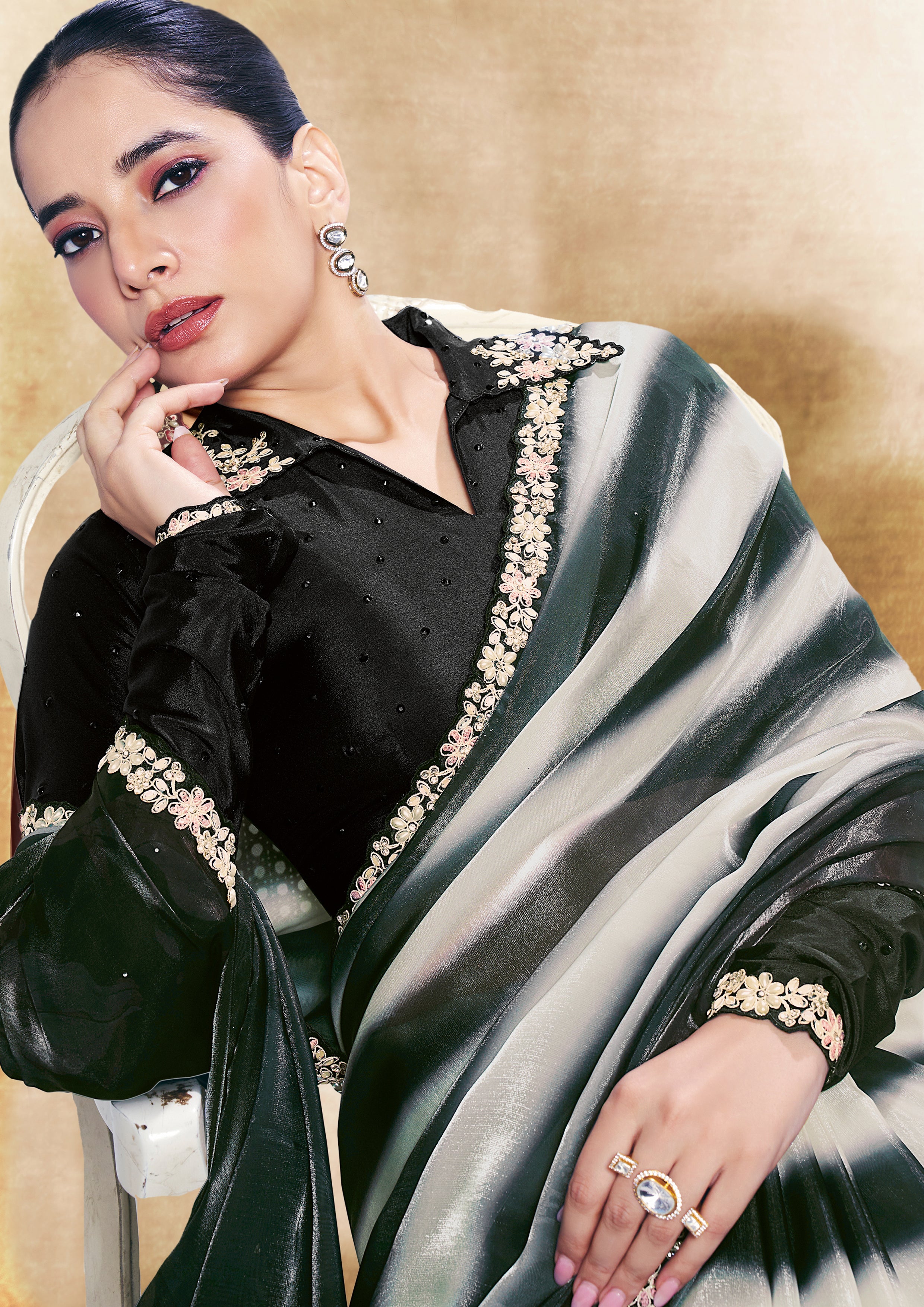 Midnight Black Embellished Jimmy Choo Silk Saree