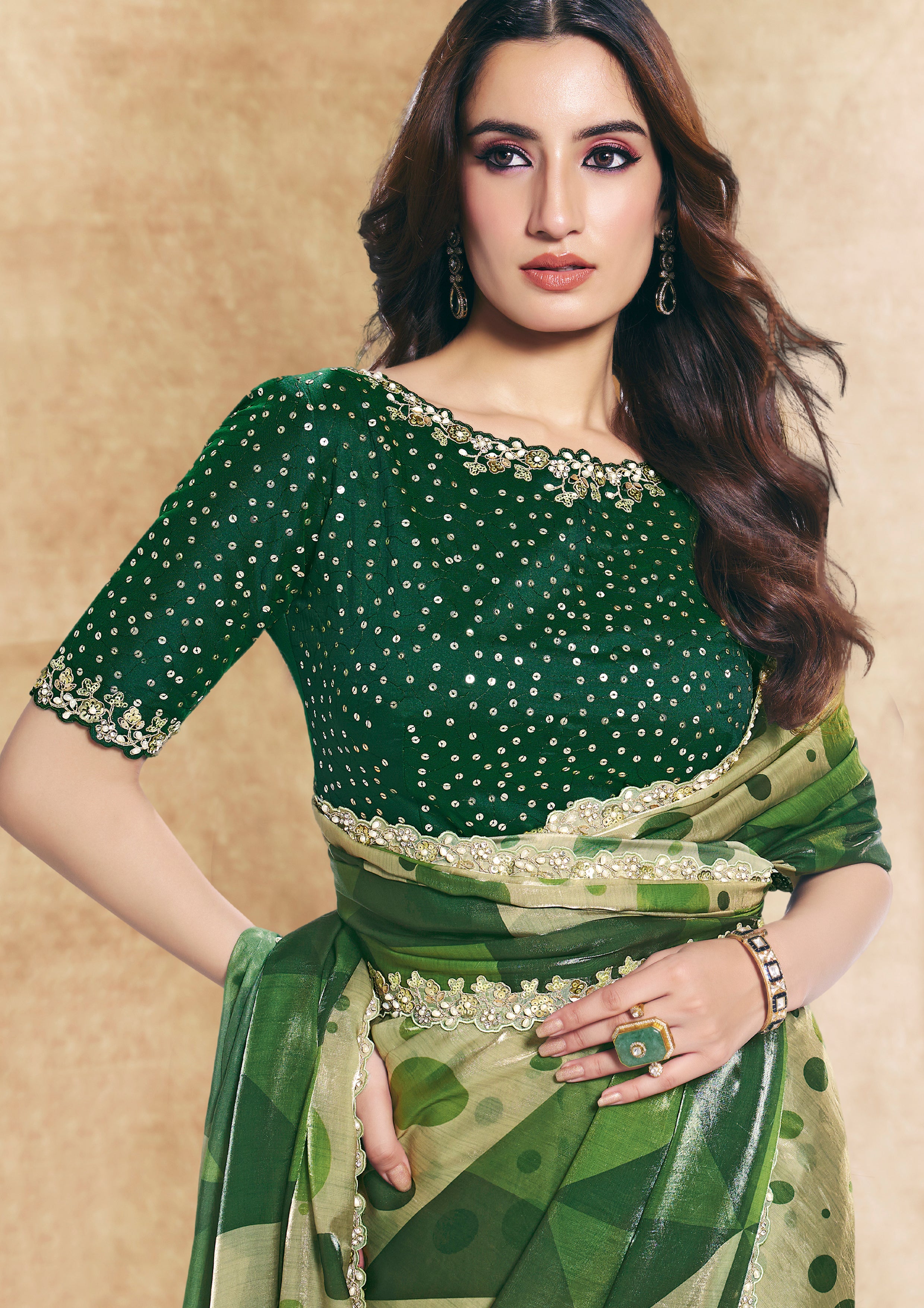 Emerald Embellished Crepe Tissue Silk Saree