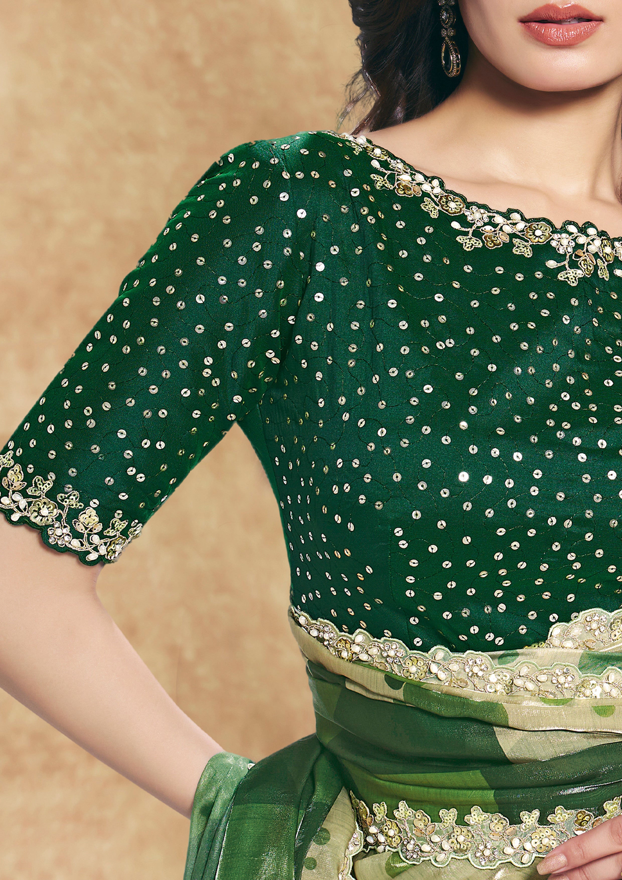 Emerald Embellished Crepe Tissue Silk Saree