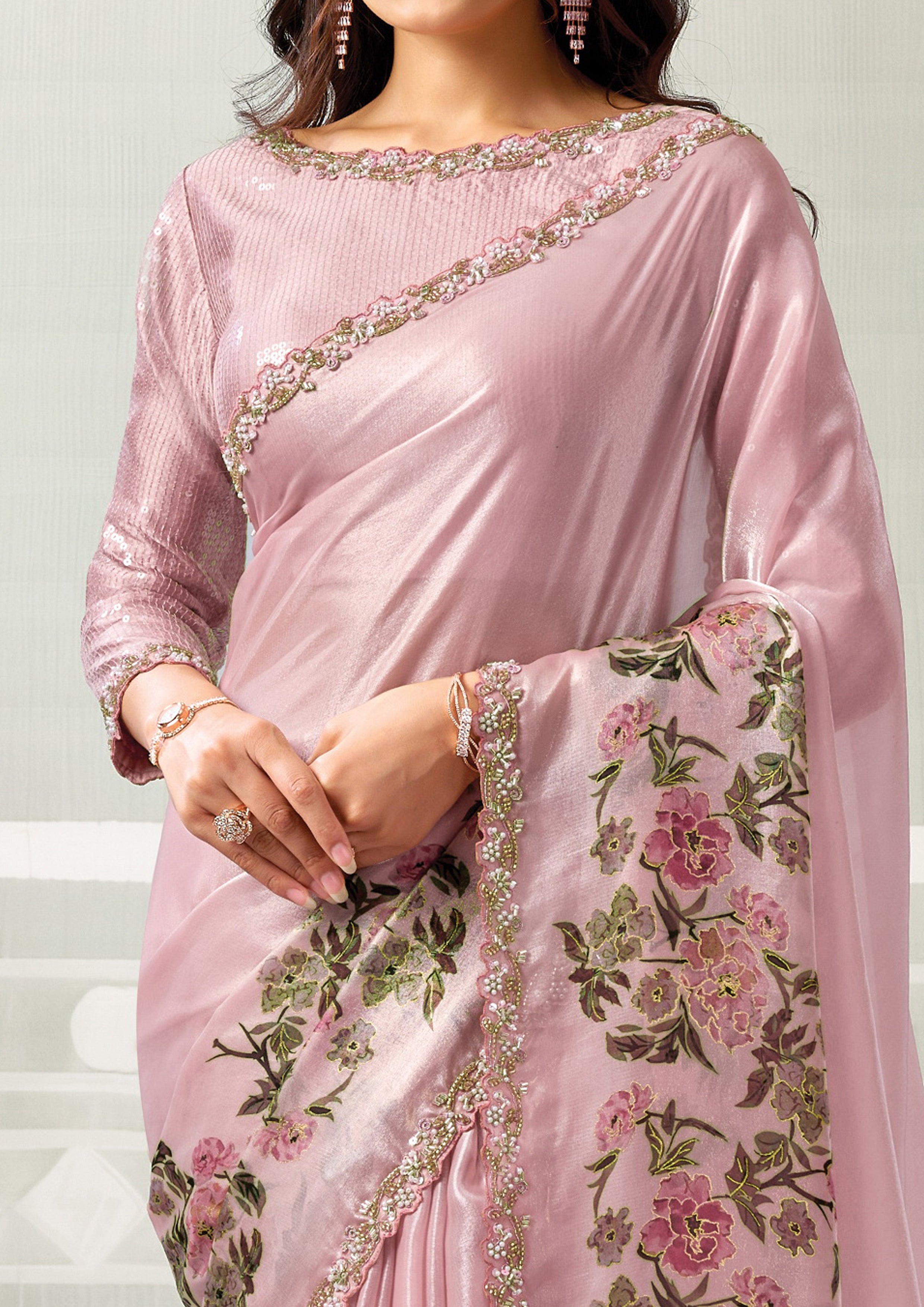 Pink Petal Blush Embellished Satin Silk Saree