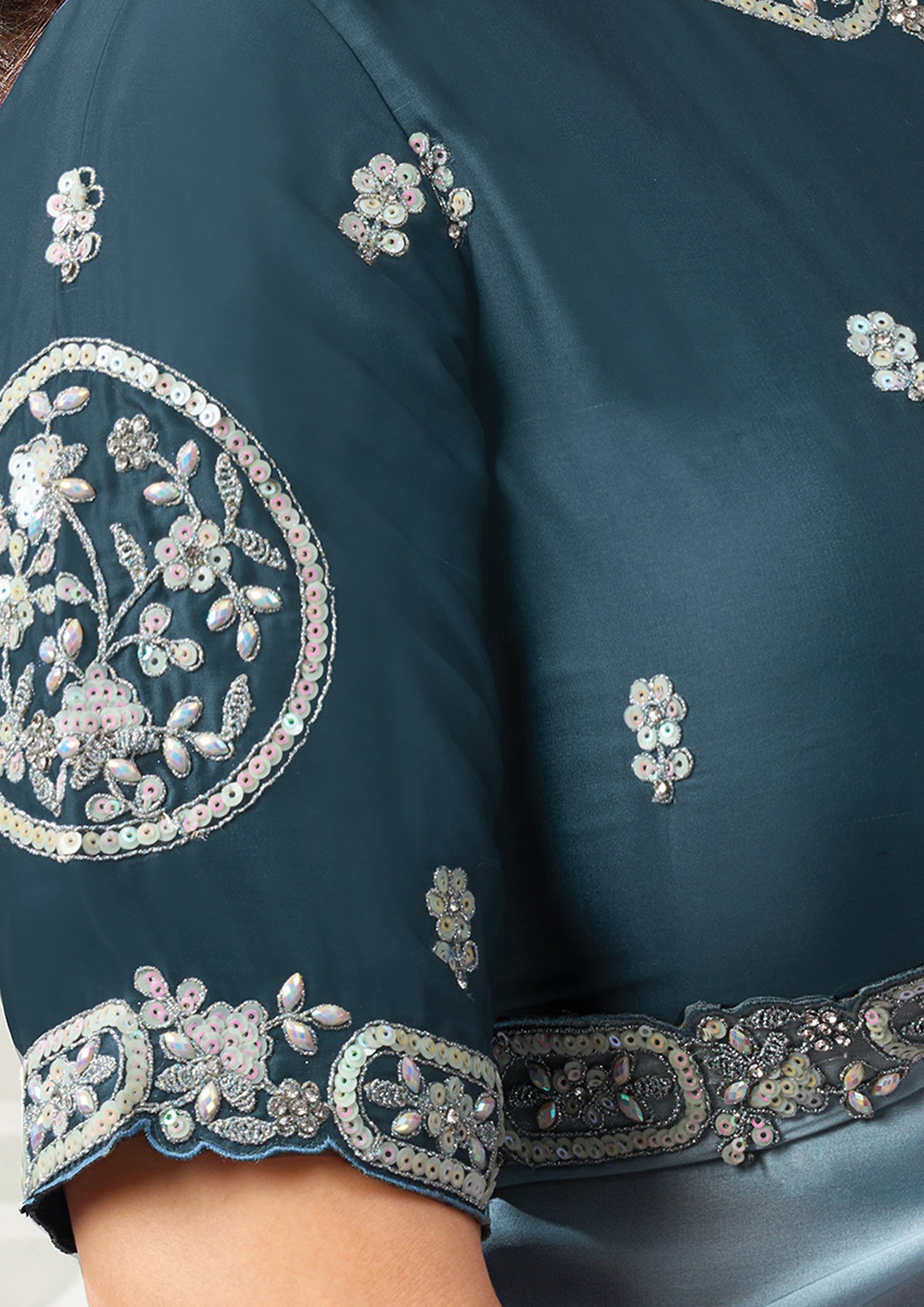 Peacock Ombre Embellished Satin Silk Saree