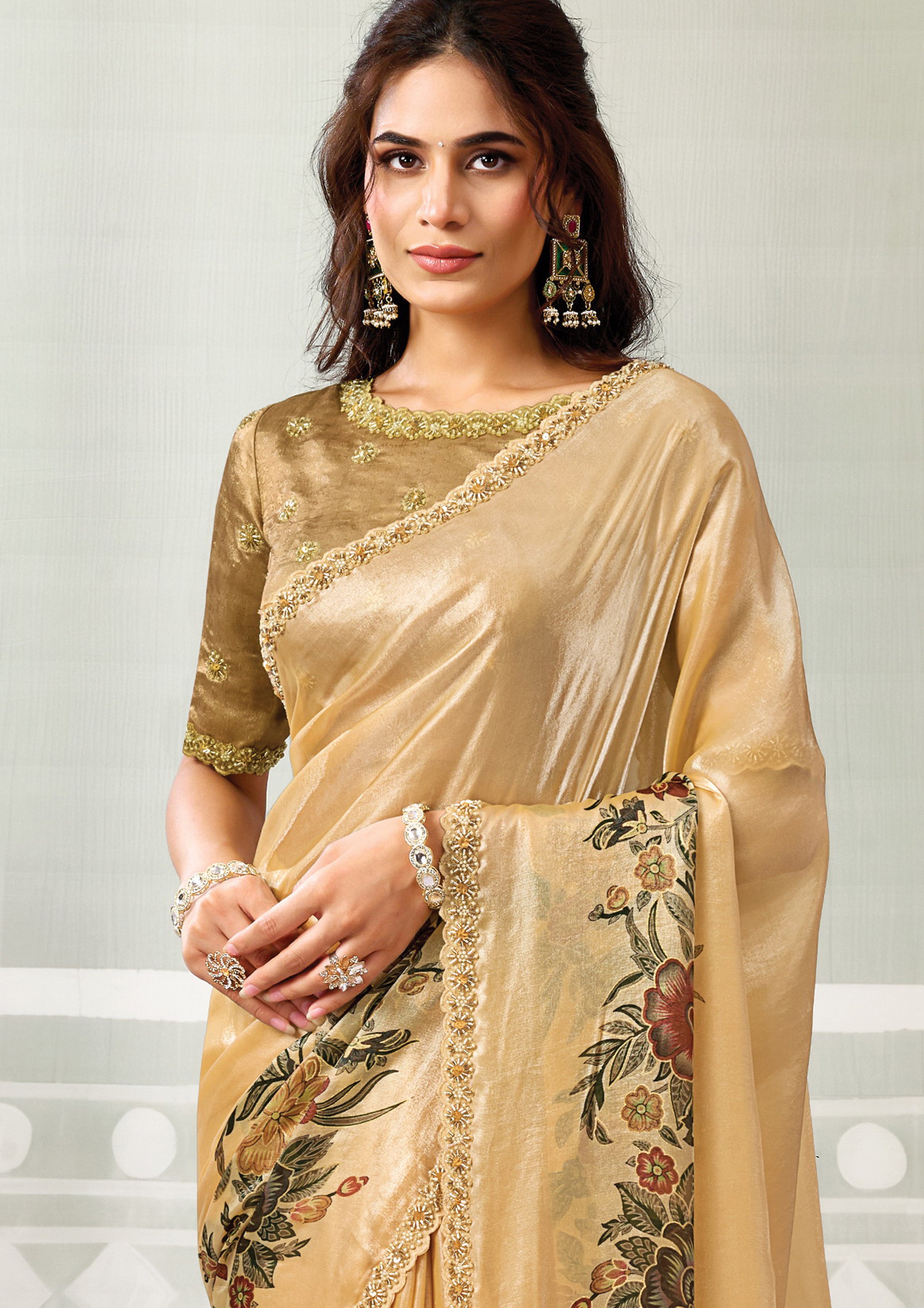Gold Regal Embellished Satin Silk Saree