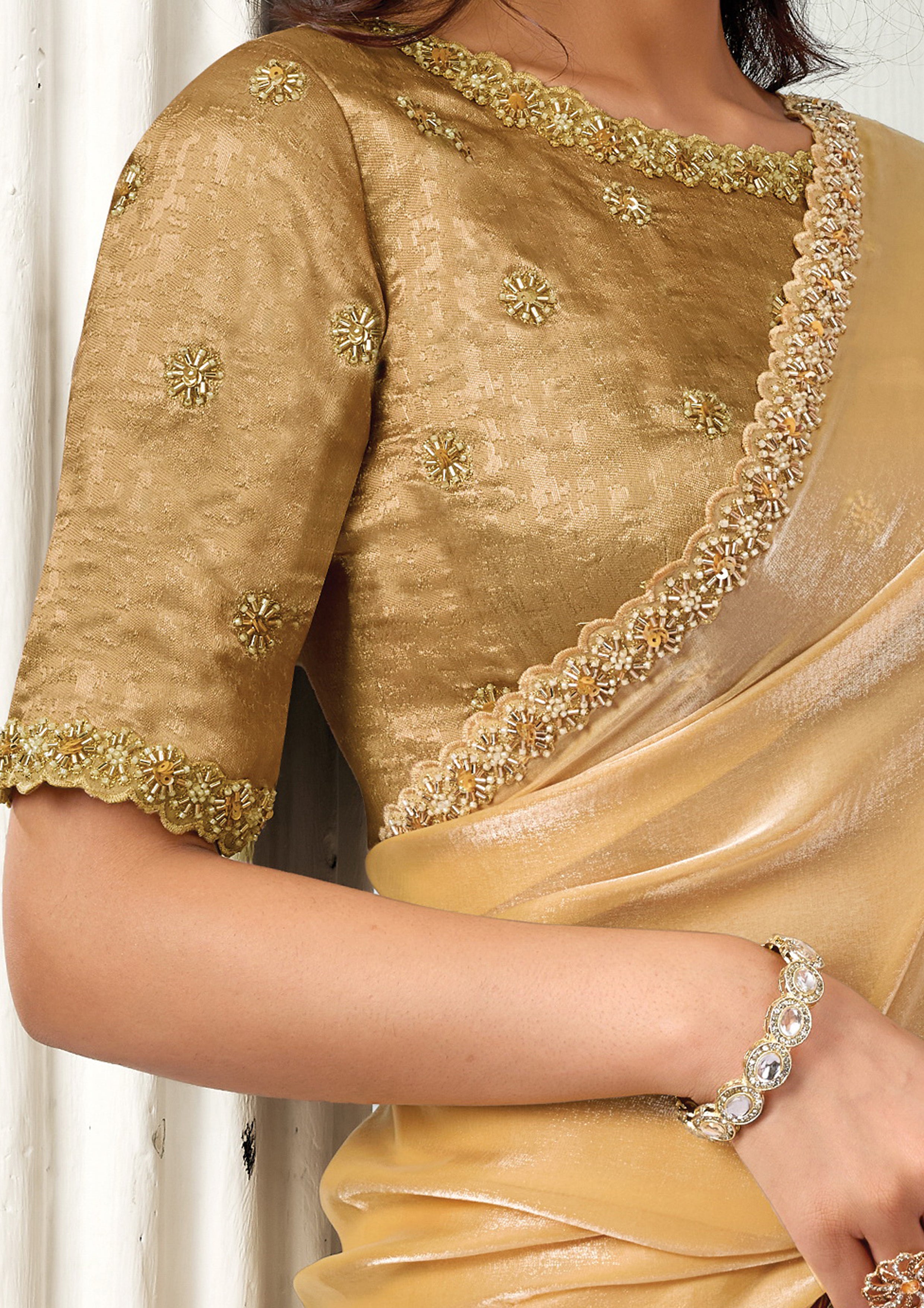 Gold Regal Embellished Satin Silk Saree
