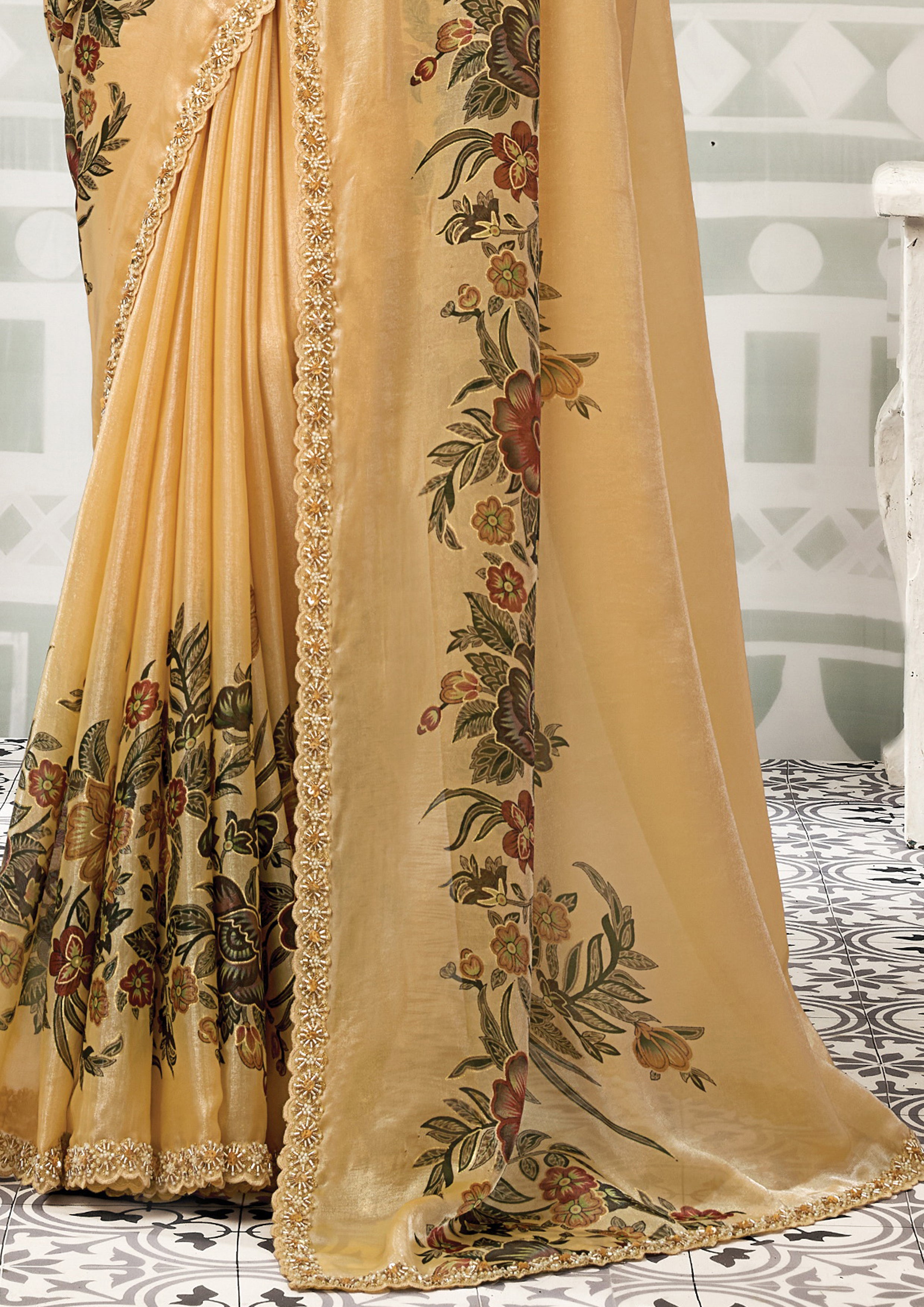 Gold Regal Embellished Satin Silk Saree