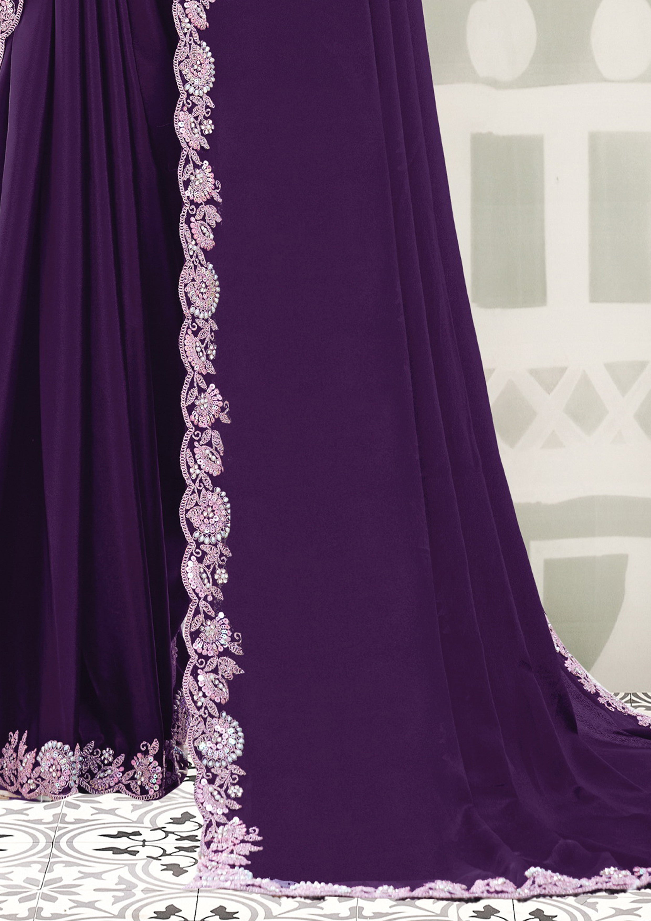 Purple Majestic Embellished Crepe Silk Saree