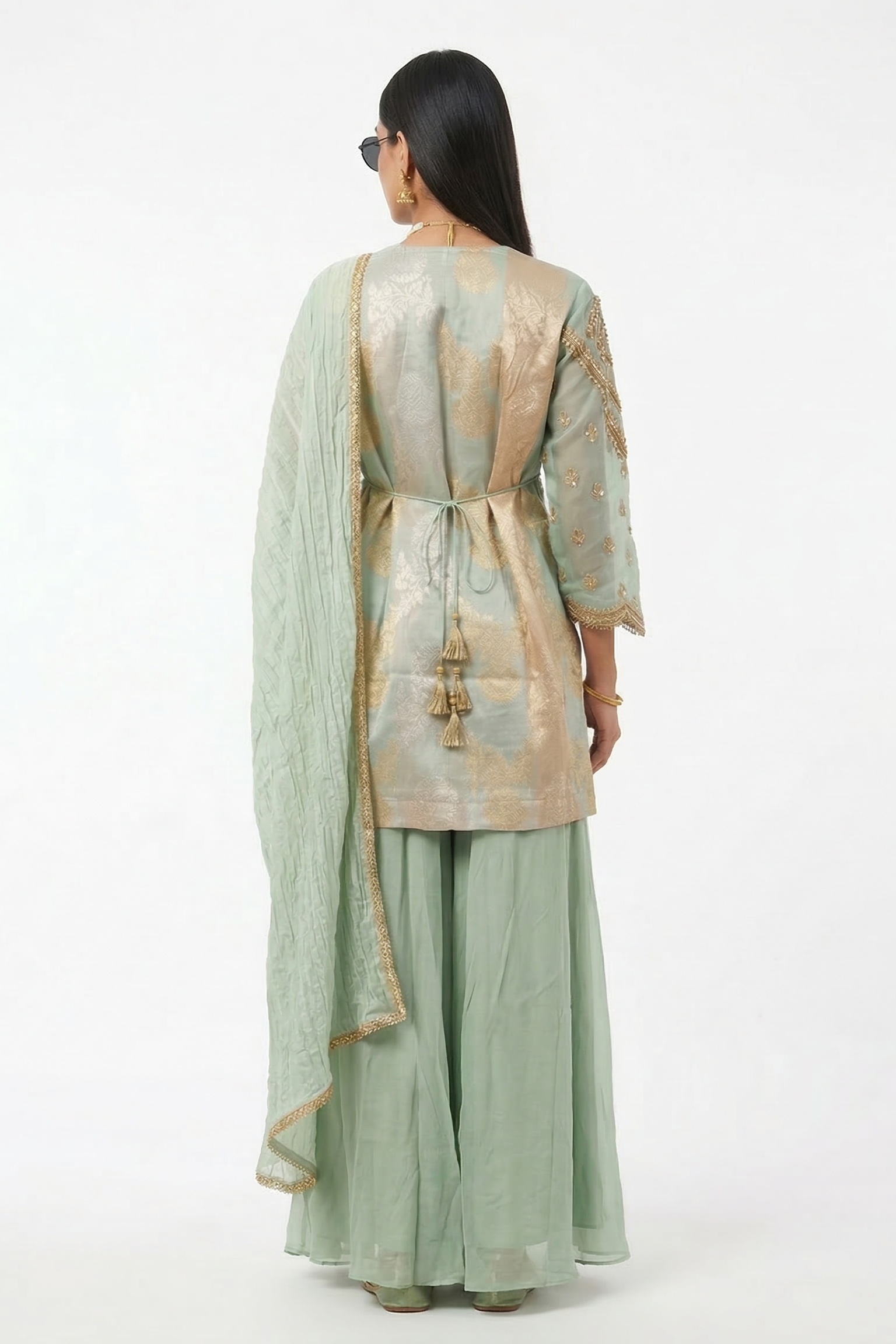 Mint Royale Embellished Organza Silk Sharara Set