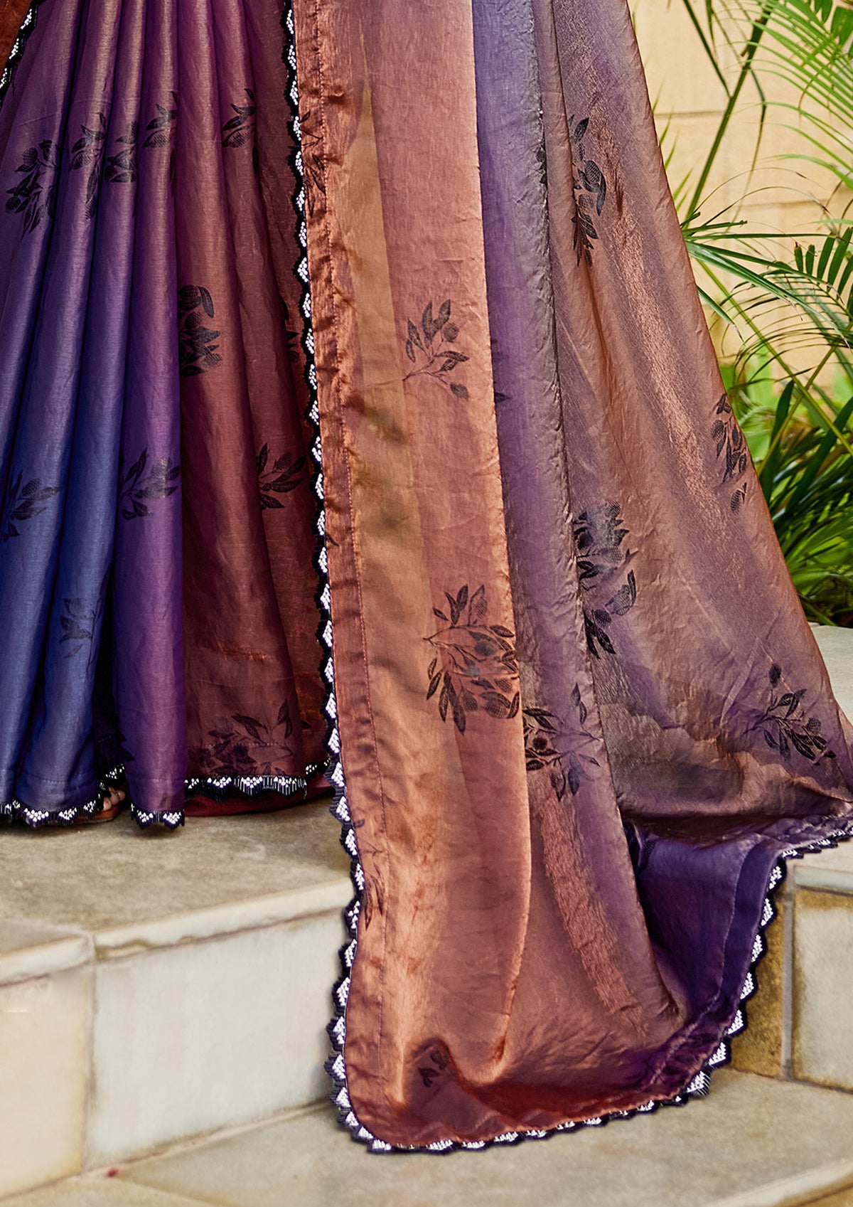 Shaded Coffee Embellished Satin Silk Saree