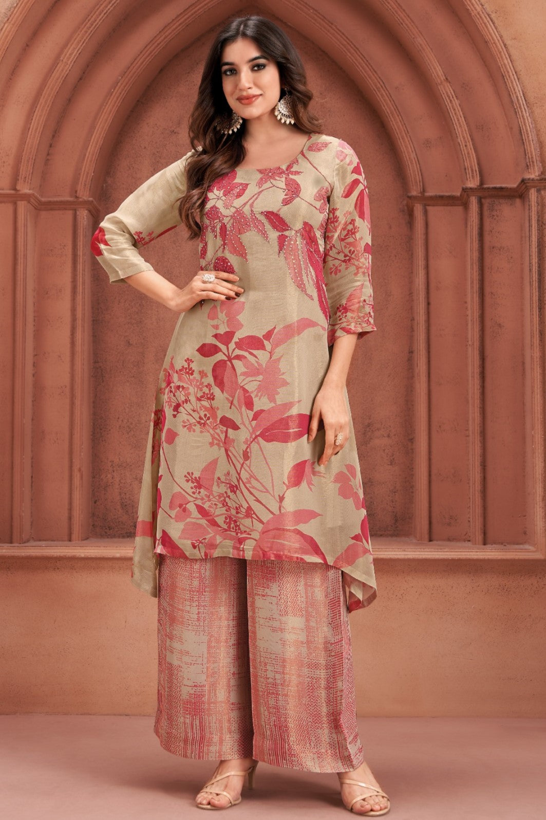 Red Chic Floral Printed Crepe Silk Kurta Pant Set