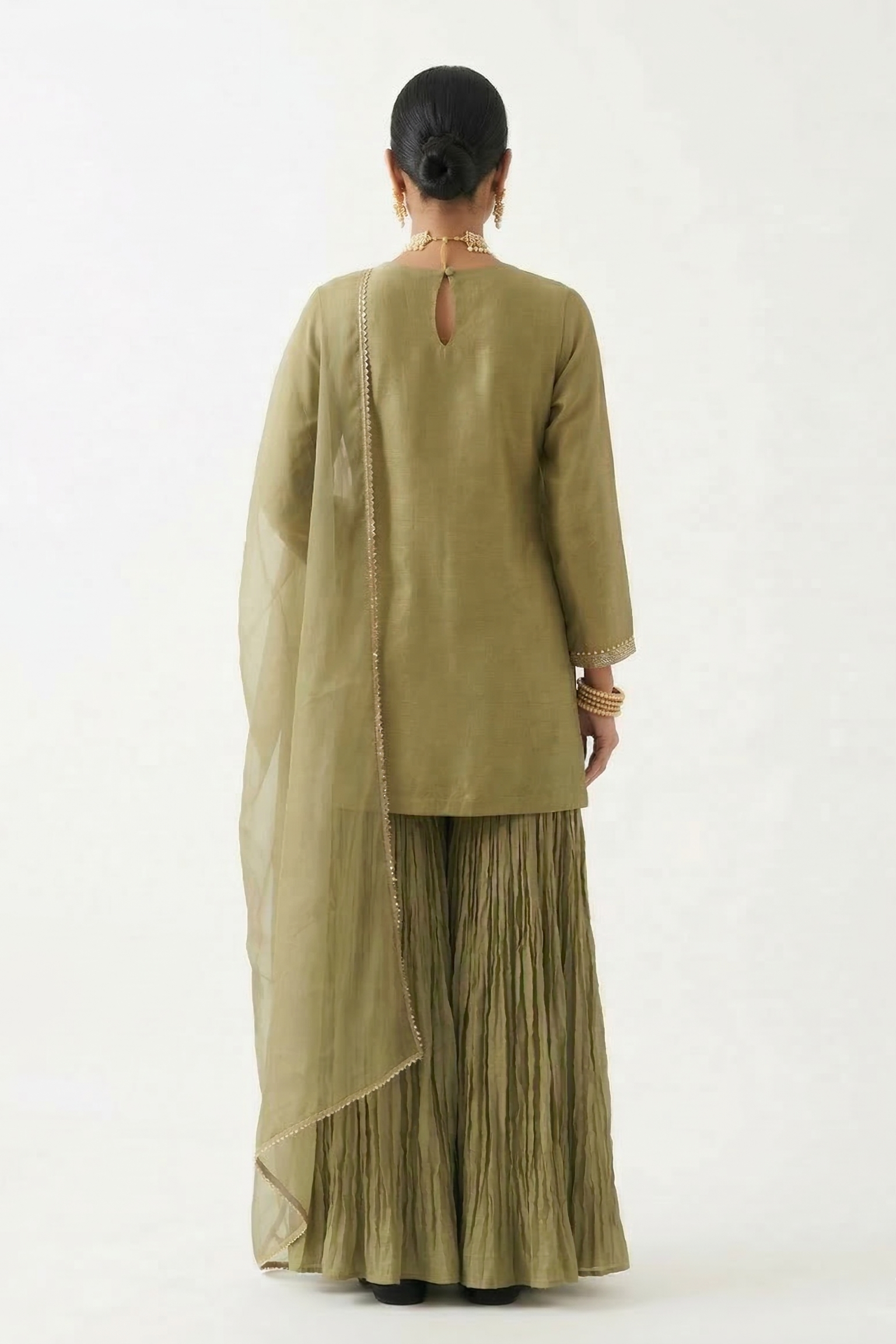 Sage Green Embellished Chinon Silk Sharara Set
