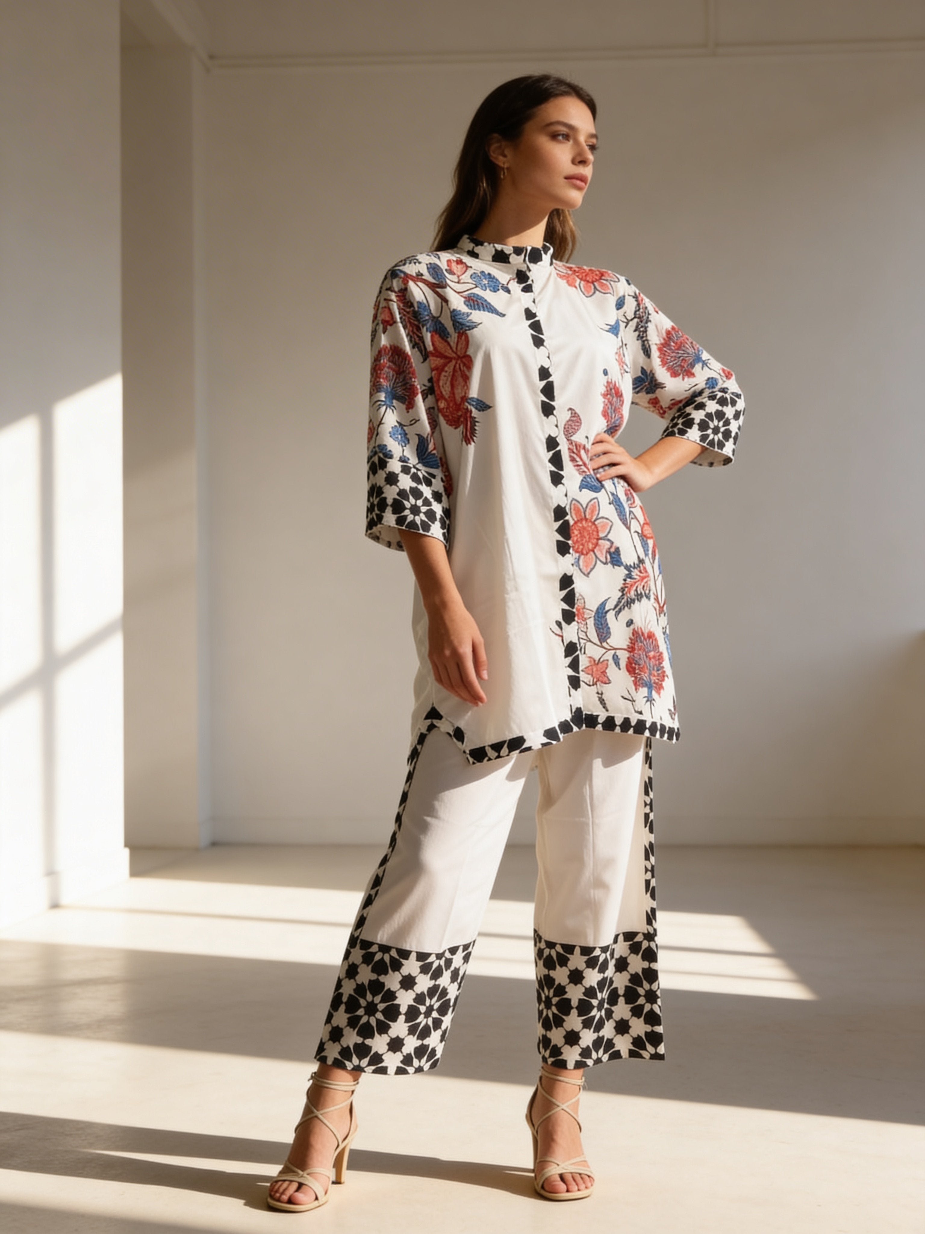 Ivory Black Printed Crepe Silk Co-Ord Set