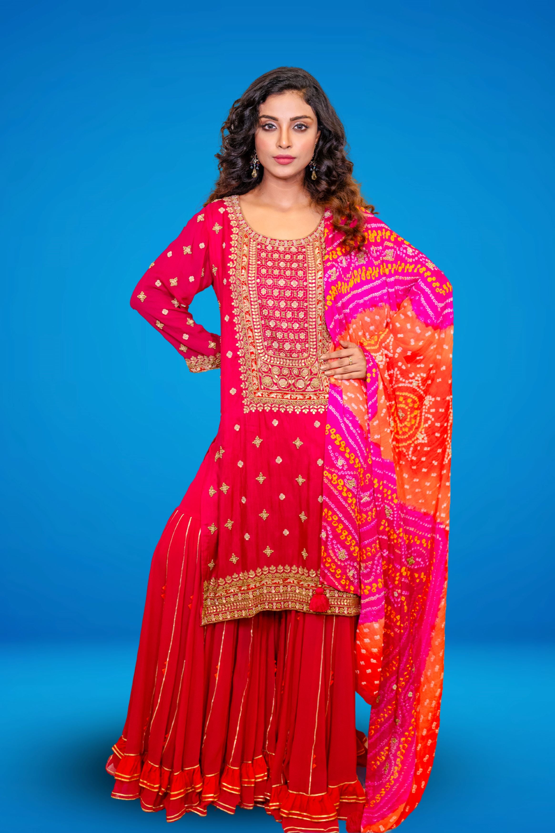 Pink Embellished Chennai Silk Sharara Set