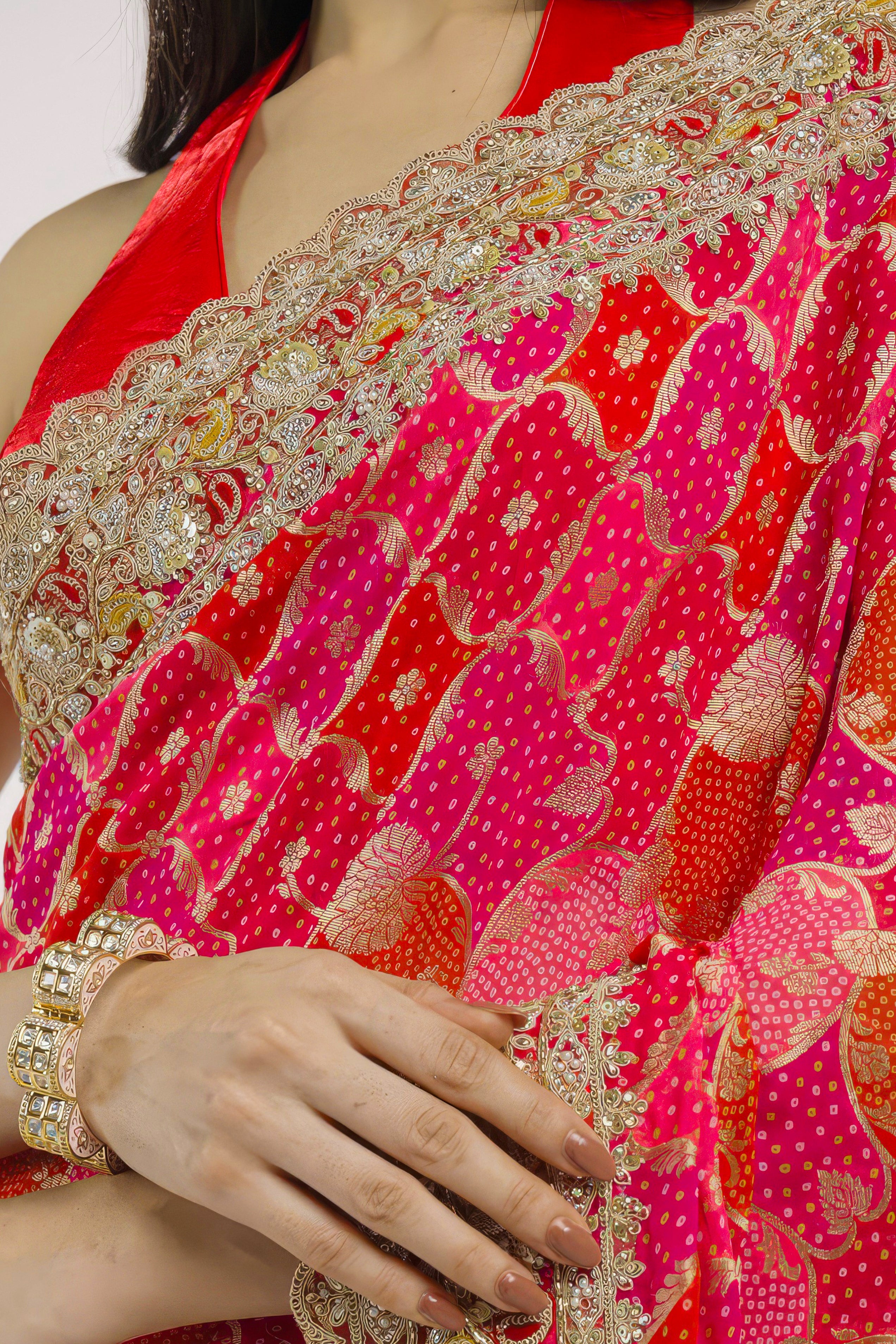 Fuchsia & Red Embellished Premium Silk Saree