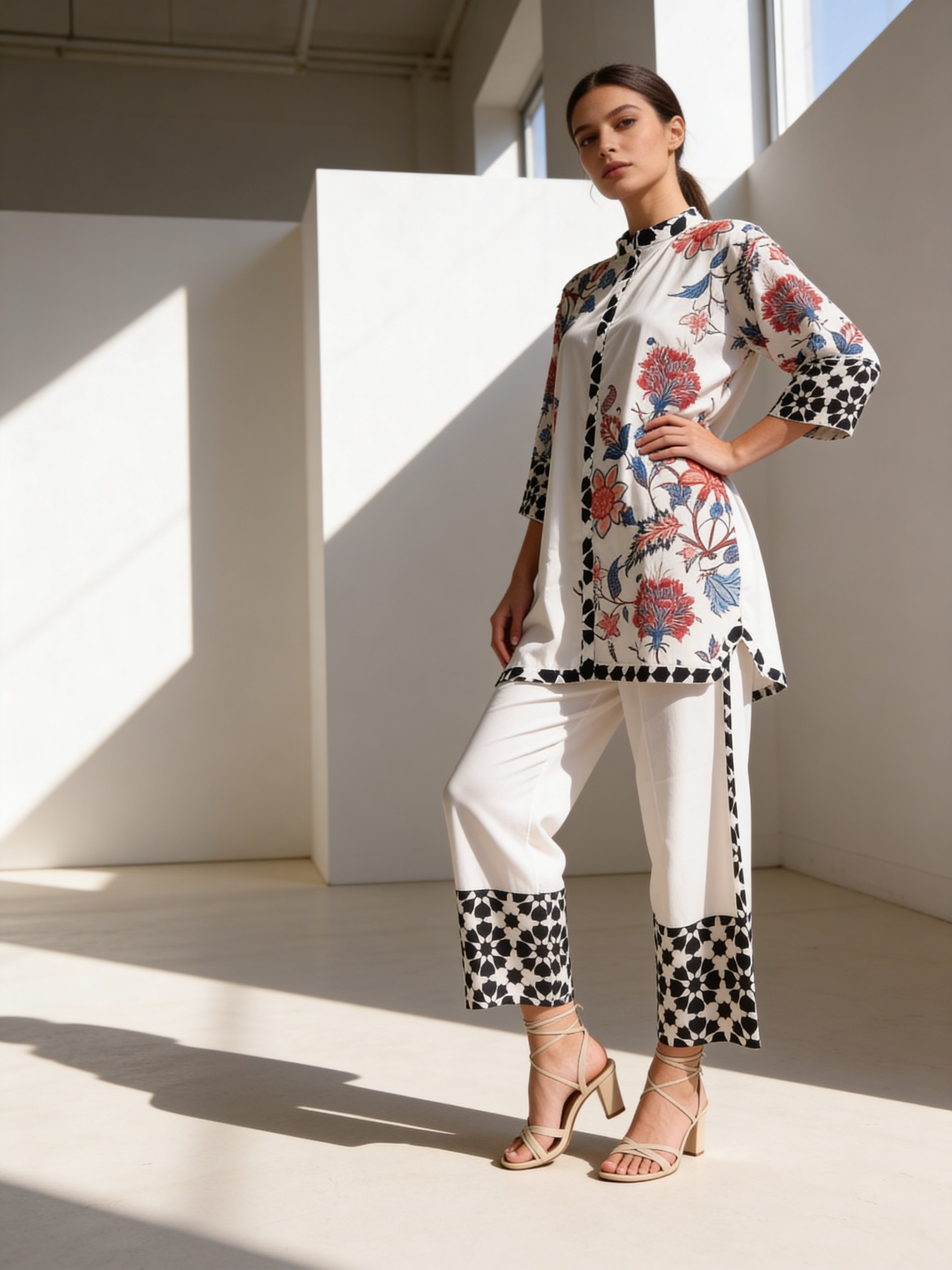 Ivory Black Printed Crepe Silk Co-Ord Set