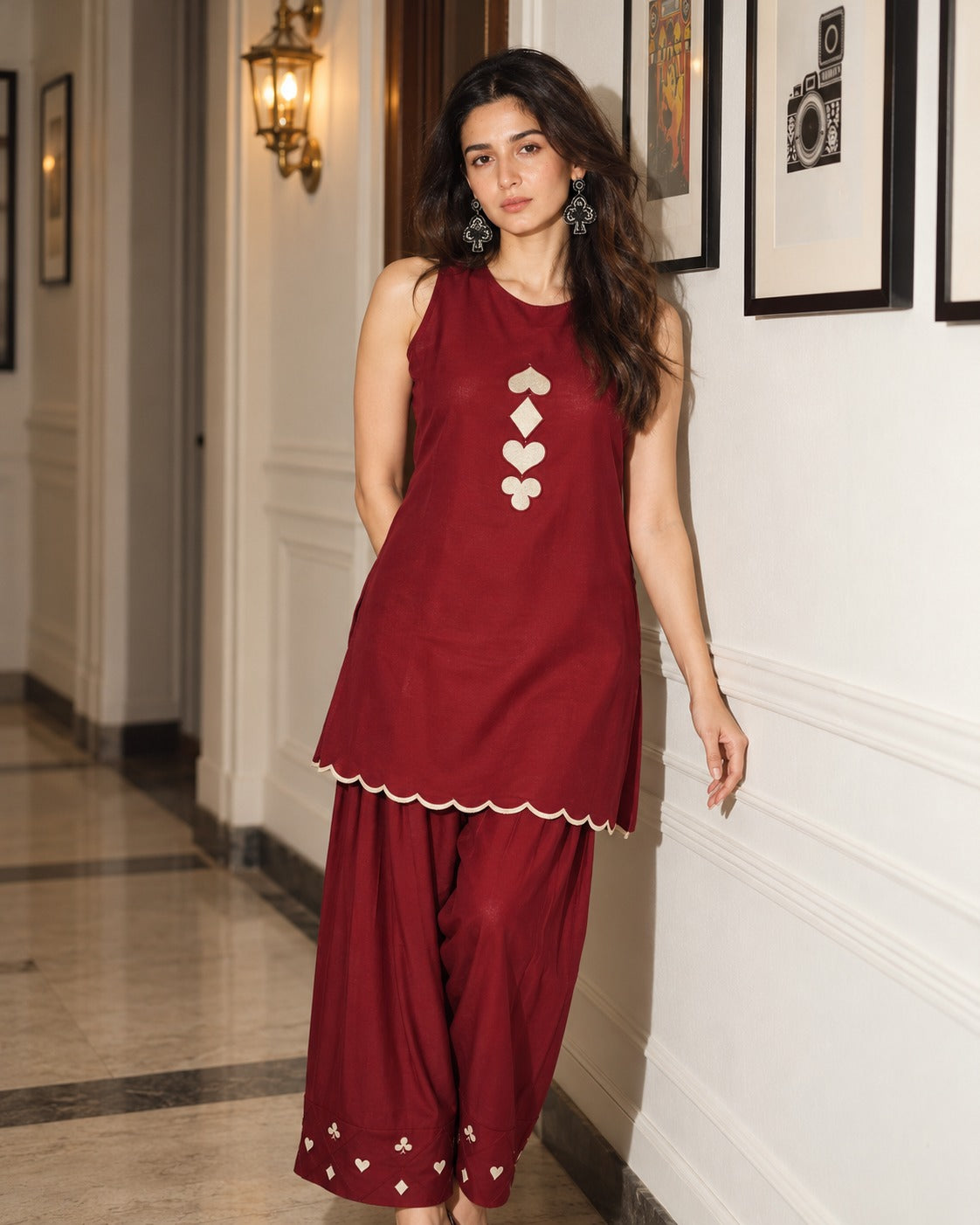 Maroon Embroidered Modal Silk Farshi Salwar Set