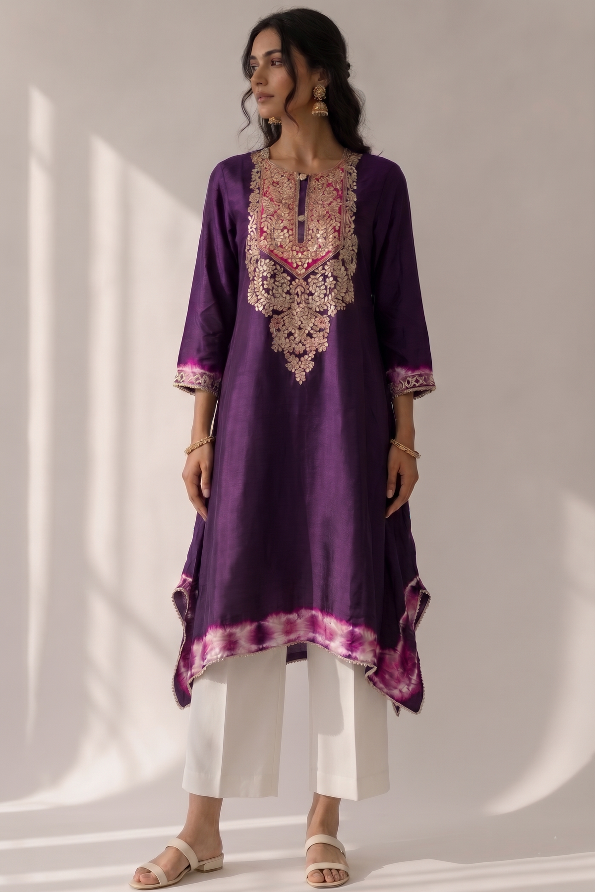 Royal Purple Embellished Raw Silk Kurta Set