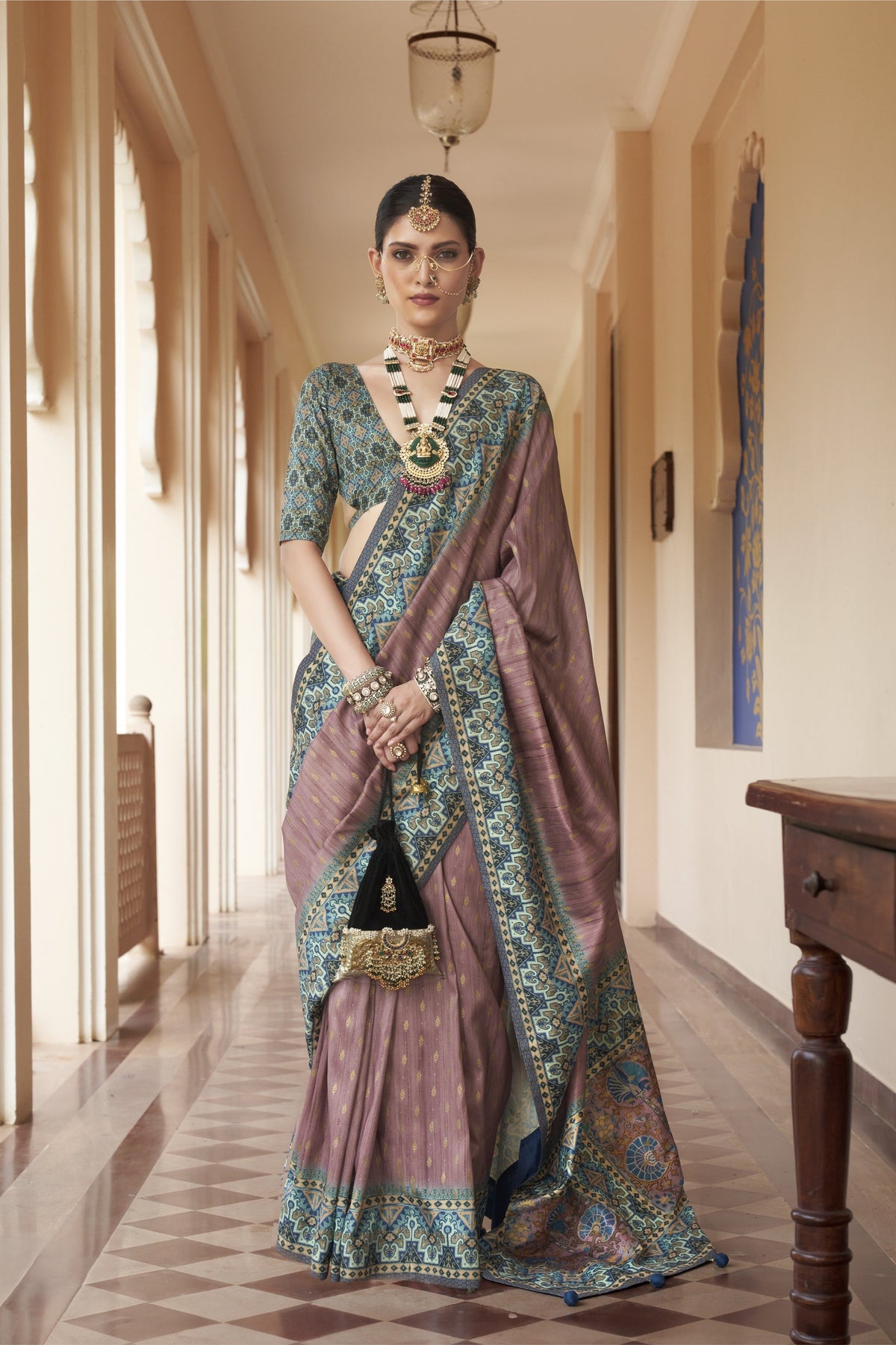 Dusty Mauve Printed Premium Silk Saree