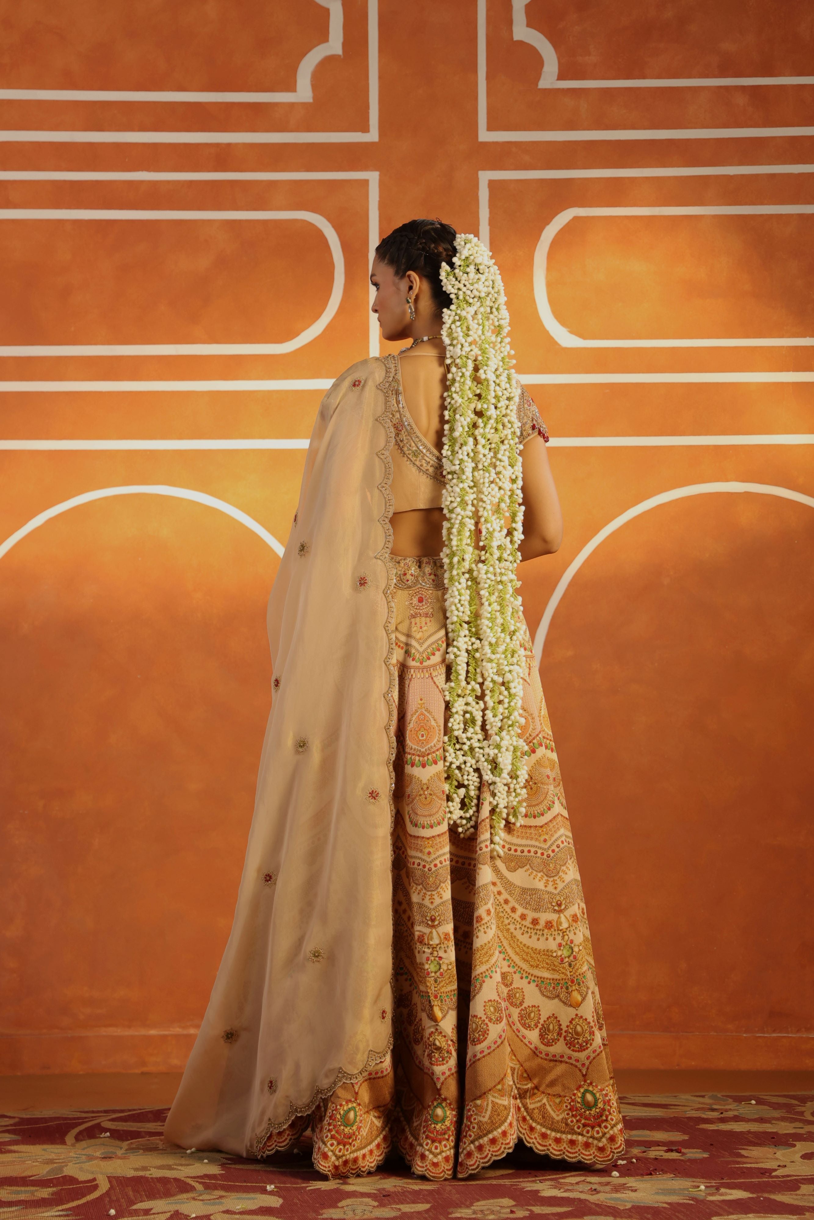 Soft Gold Embellished Satin Lehenga Set