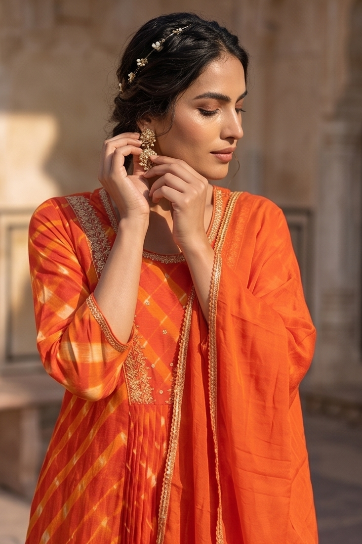 Vibrant Orange Flared Suit Set