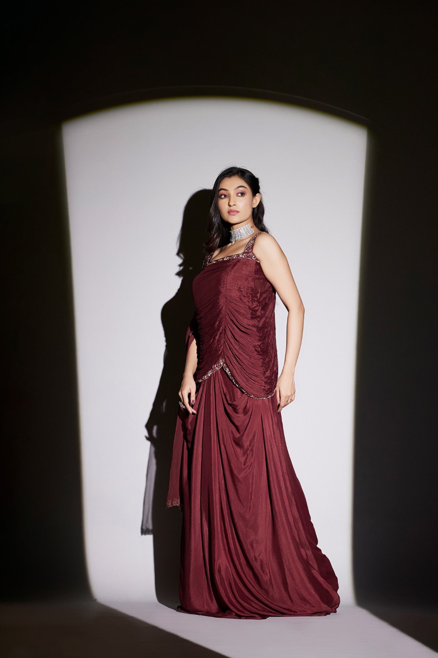 Wine Pure Chinon Silk Draped Gown