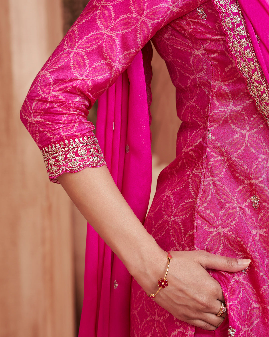 Fuchsia Regal Embellished Dola Silk Pant Set