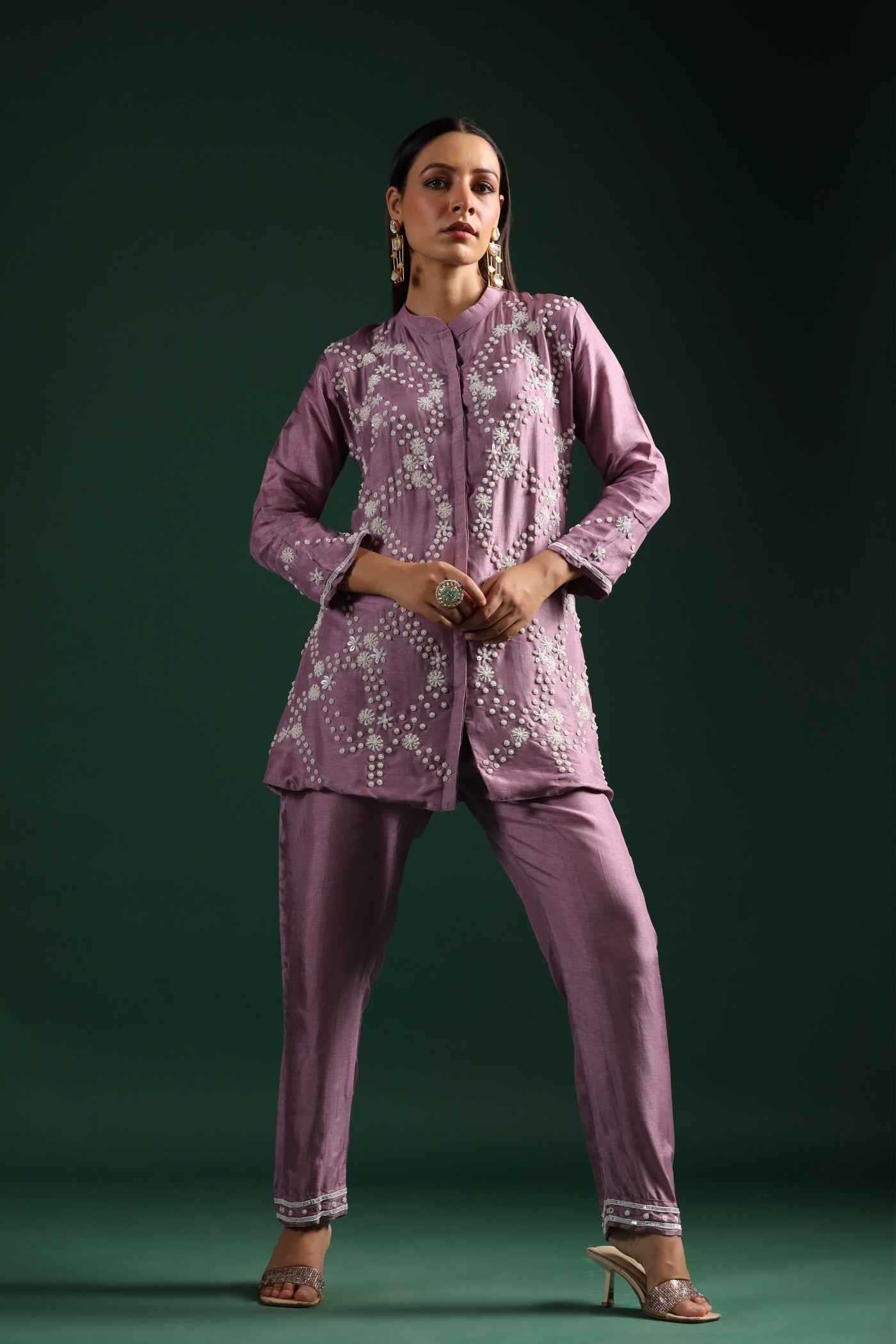 Lilac Beads Embroidred Co-ord Set