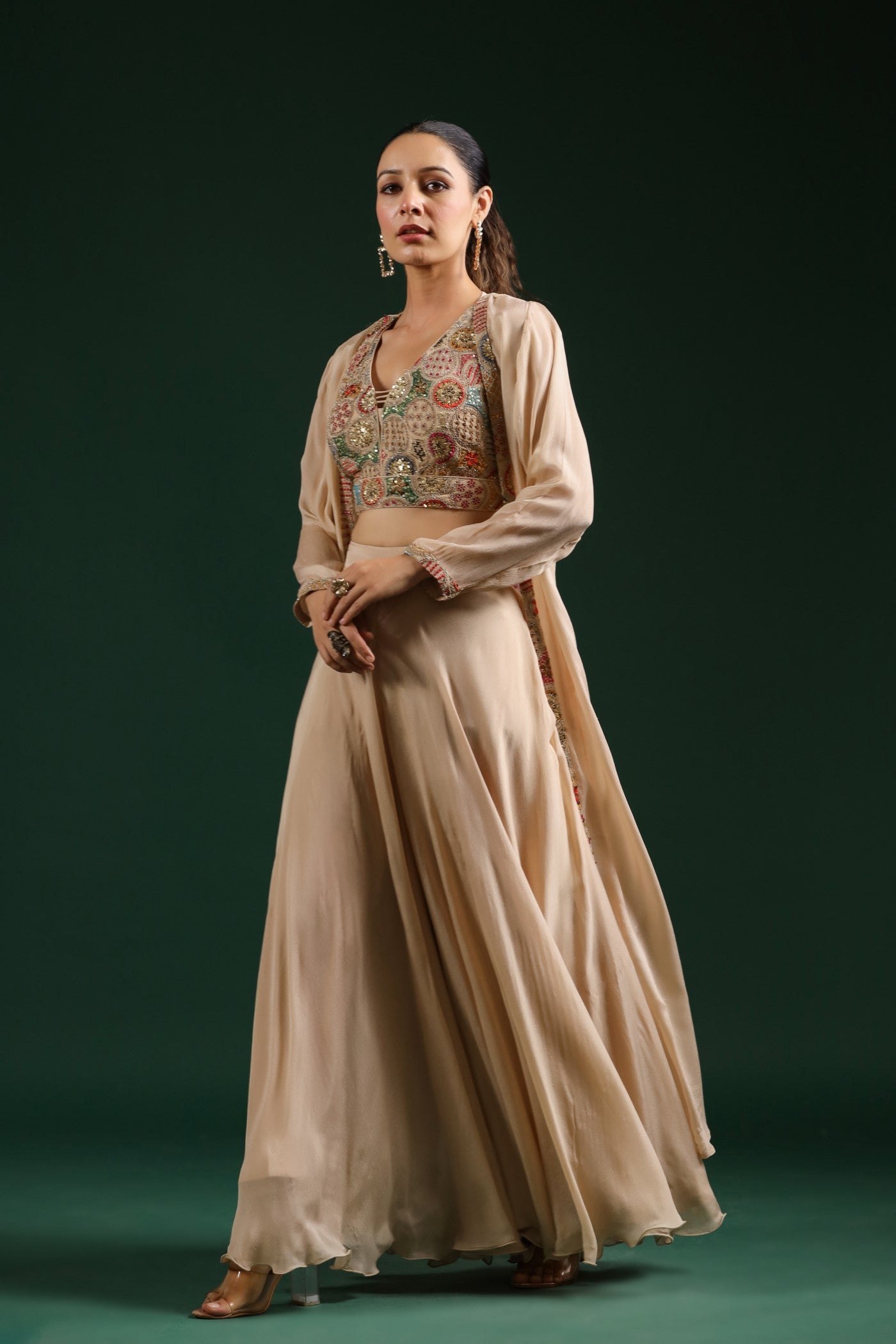 Champagne Embroidered Cape Set