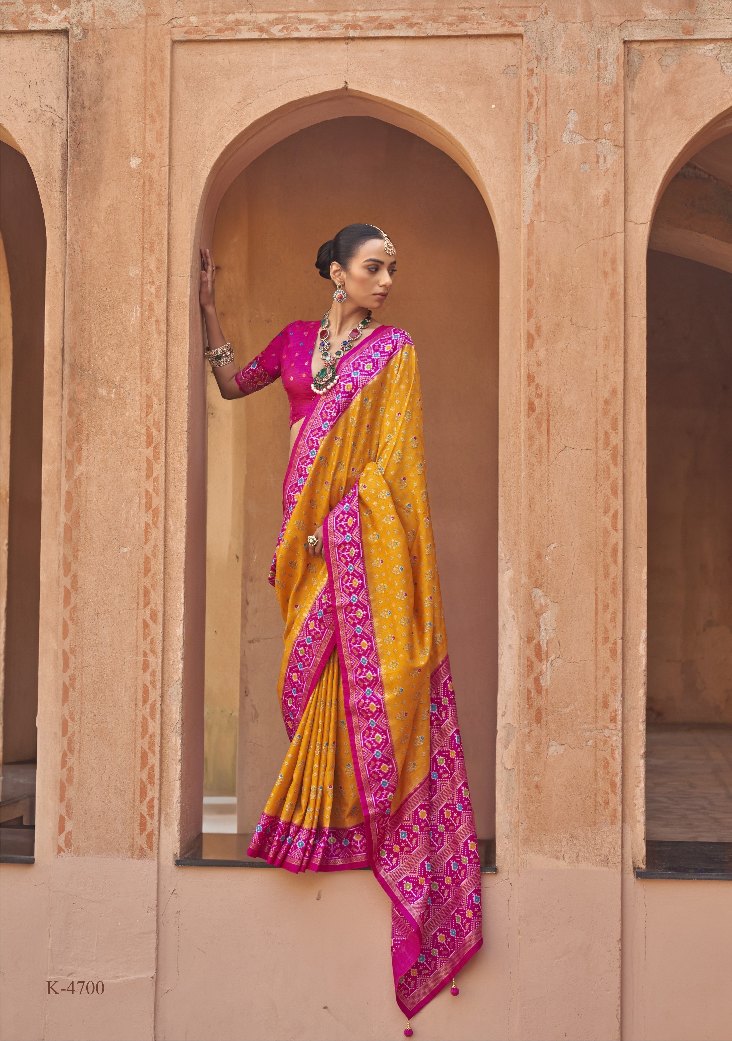 Golden Yellow Printed Premium Silk Saree