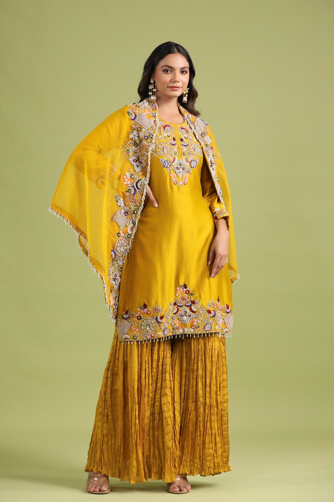 Golden Yellow Embellished Sharara Set