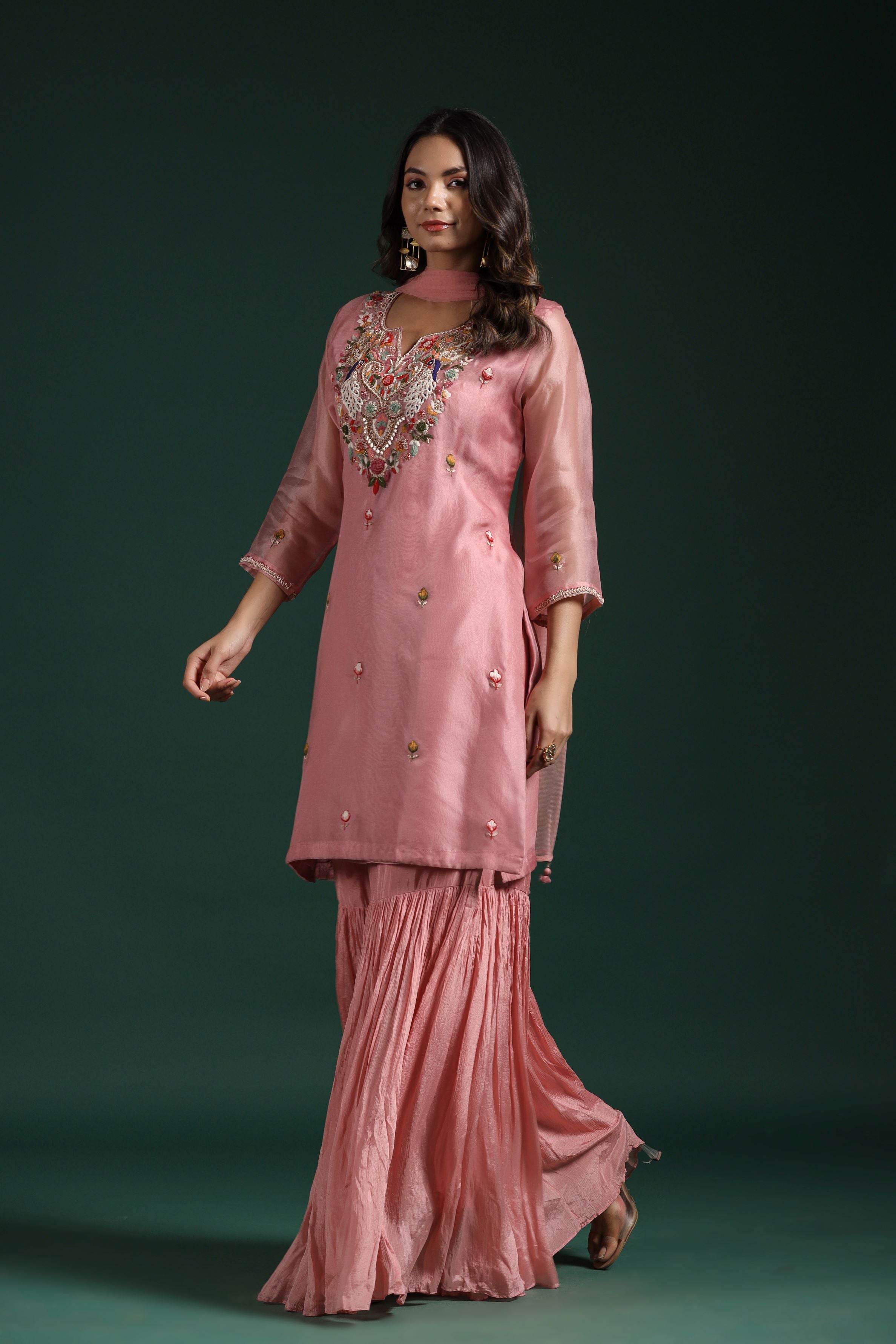 Pale Pink Embellished Premium Organza Silk Sharara Set