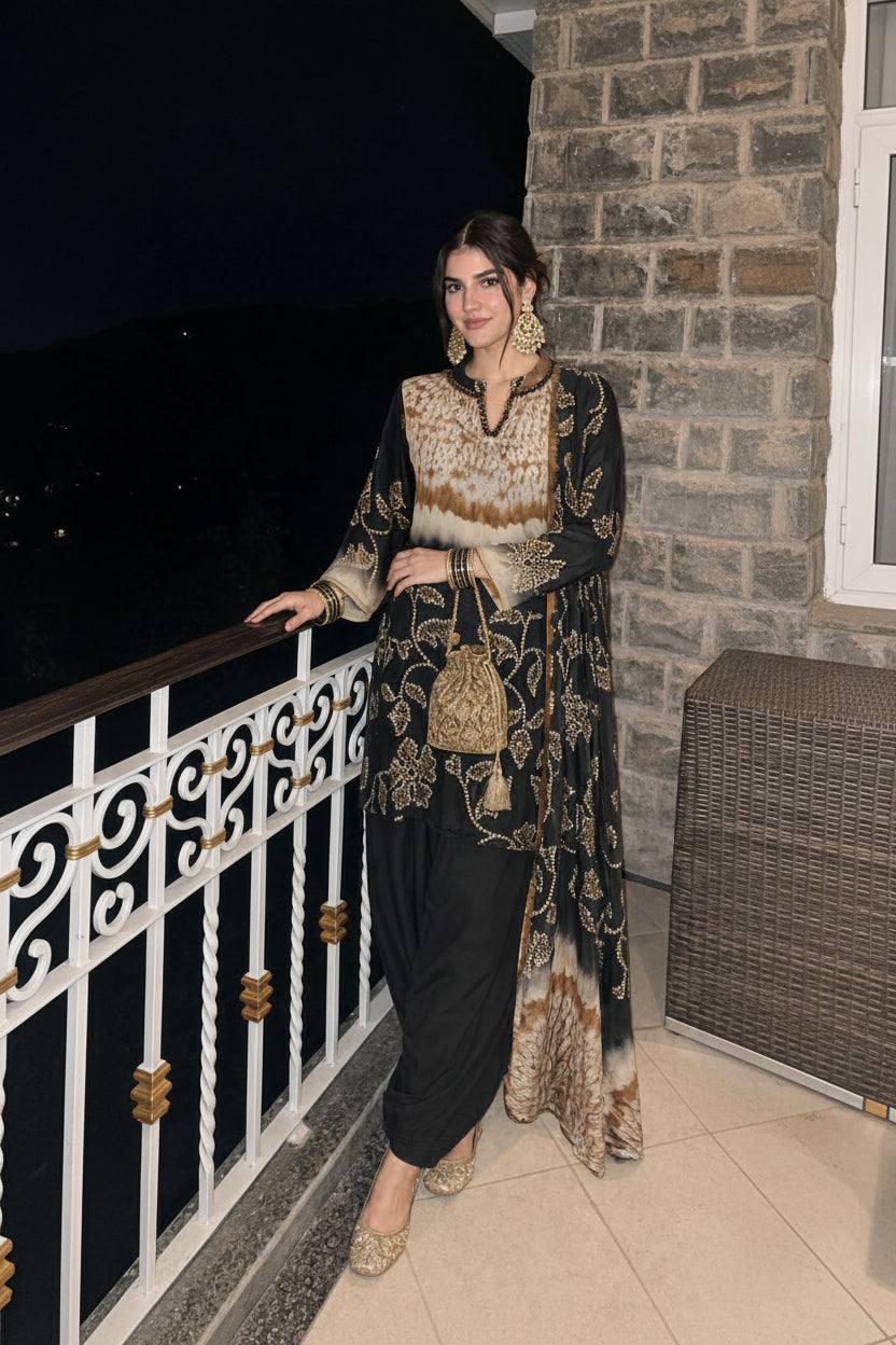 Onyx Printed Pure Crepe Silk Farshi Salwar Set