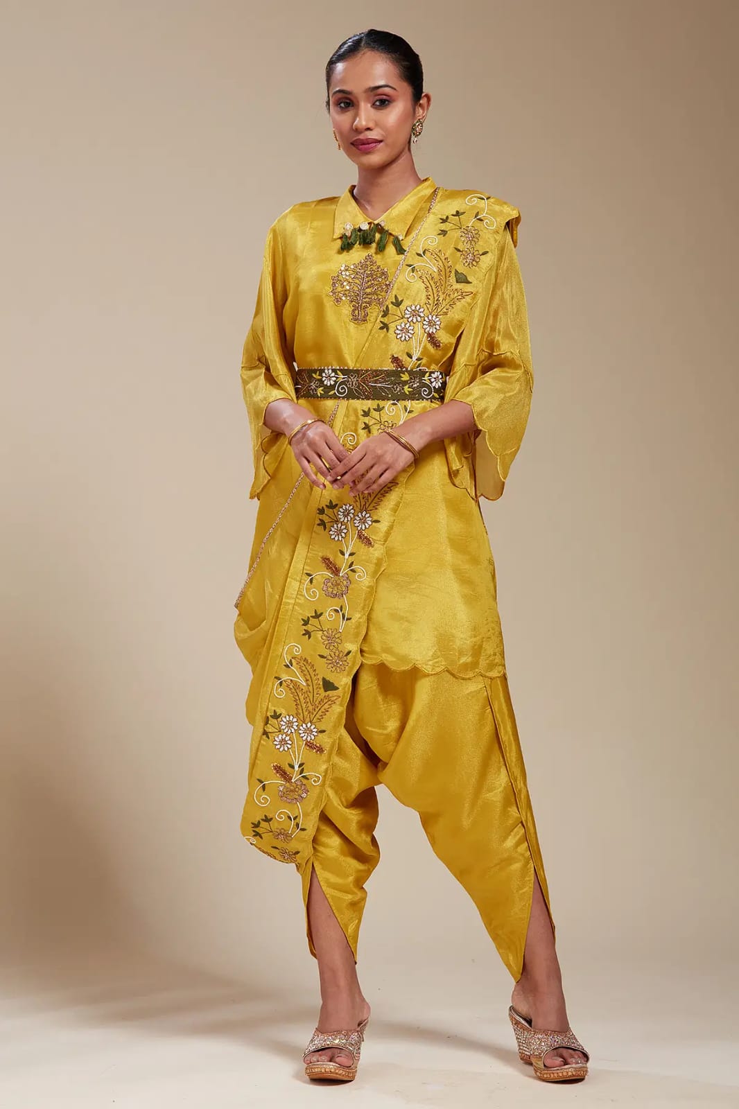 Yellow Embroidered Draped Saree