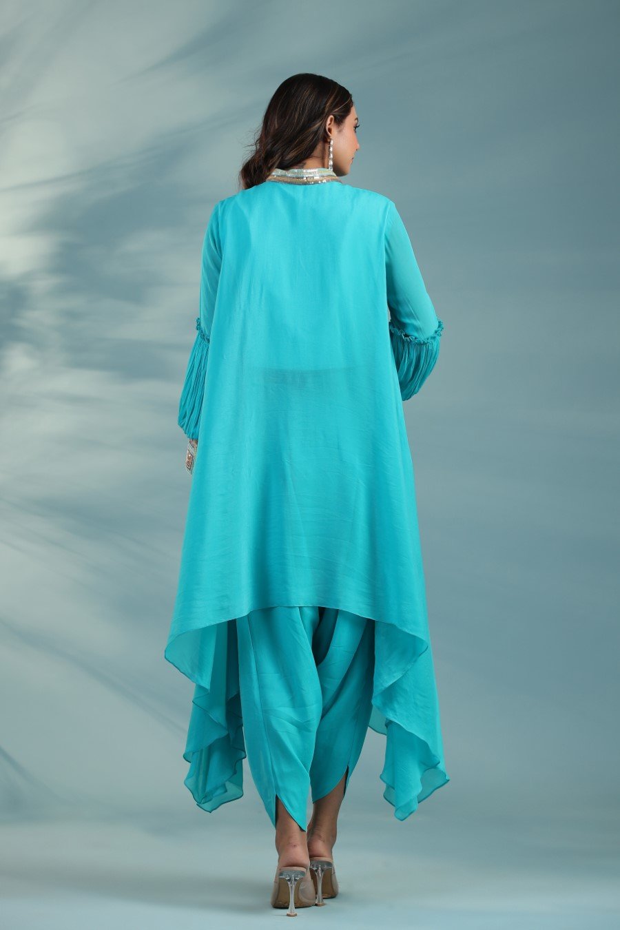 Turquoise Embroidered Tunic With Dhoti Pants