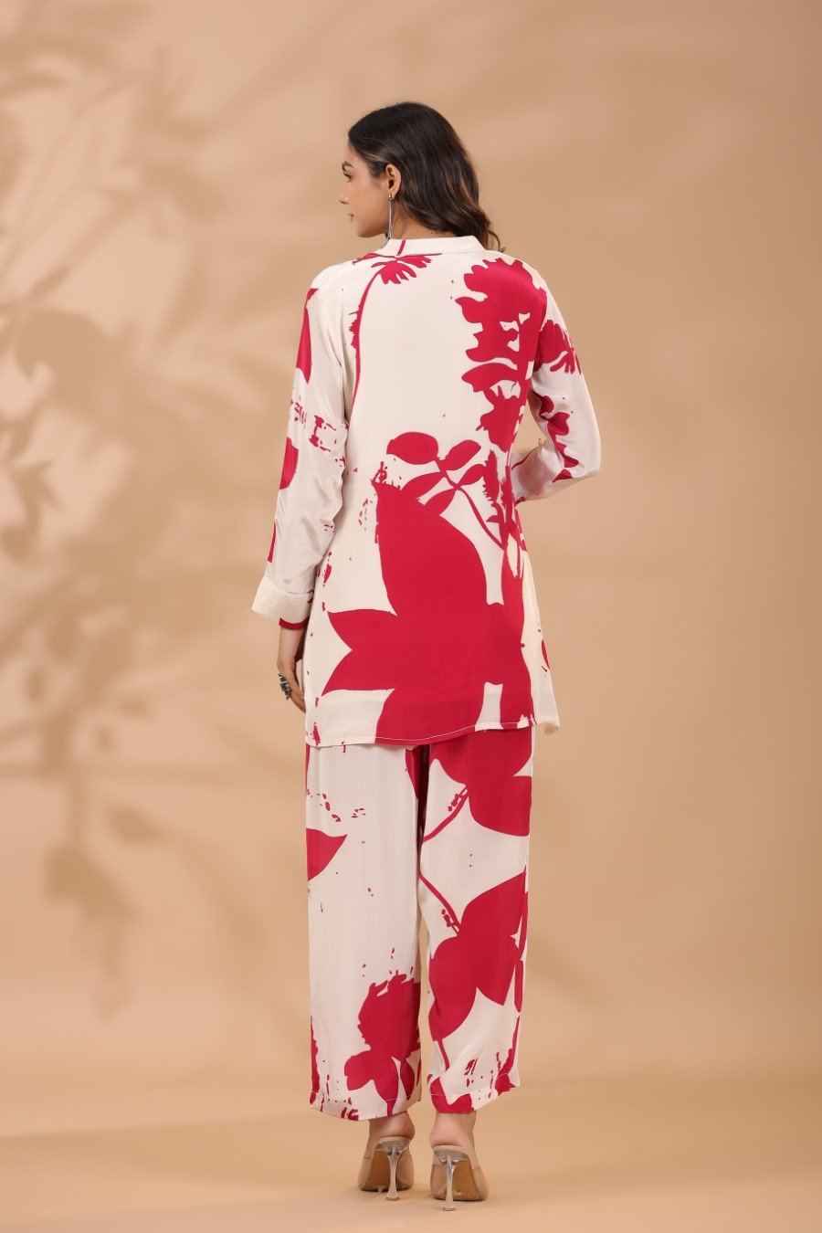 Red &amp; White Printed Crepe Silk Co-ord Set