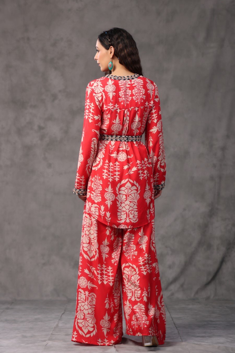 Carmine Red Printed Tunic with Palazzo Pant