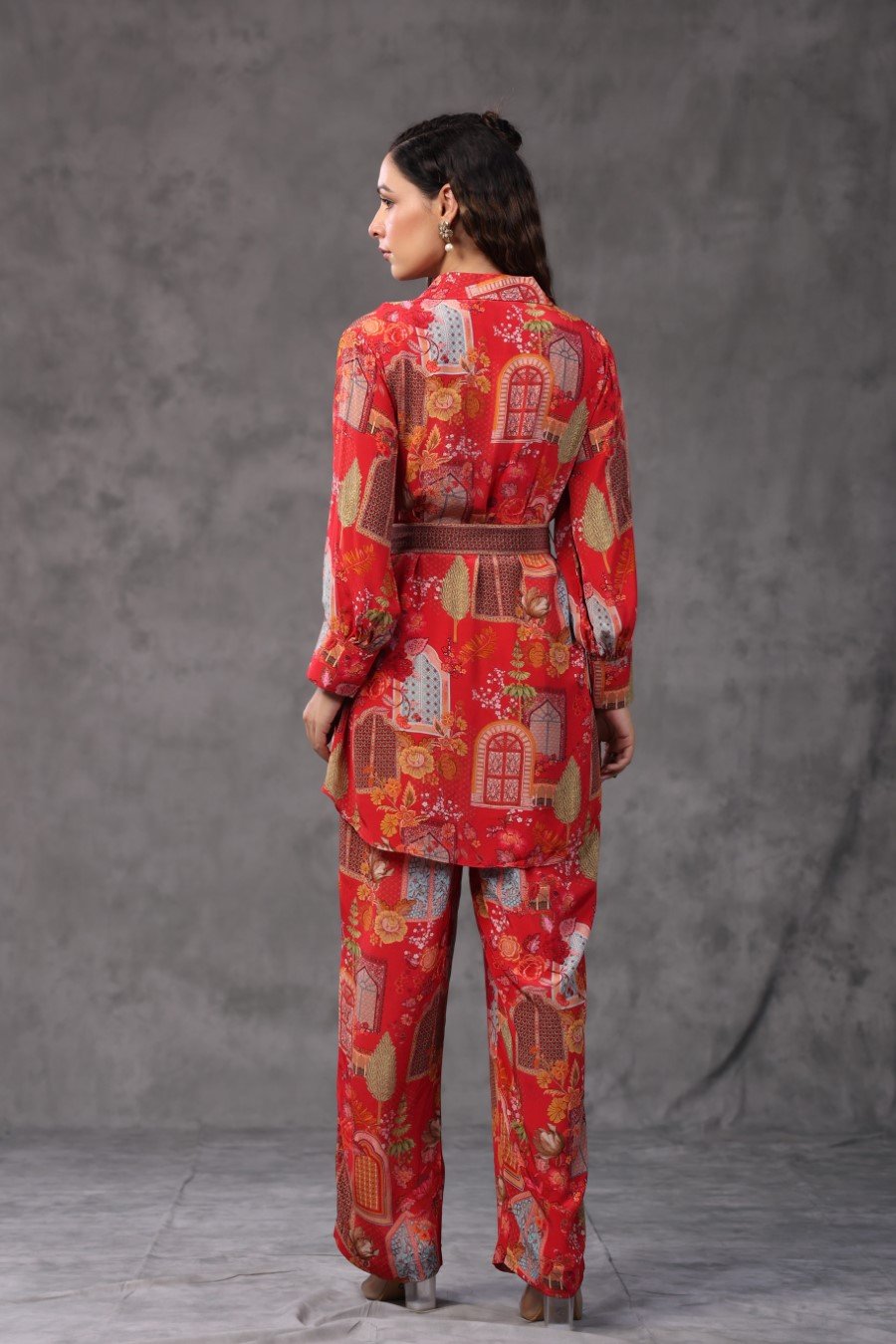 Red Ethnic Printed Spanish Crepe Co-ord Set