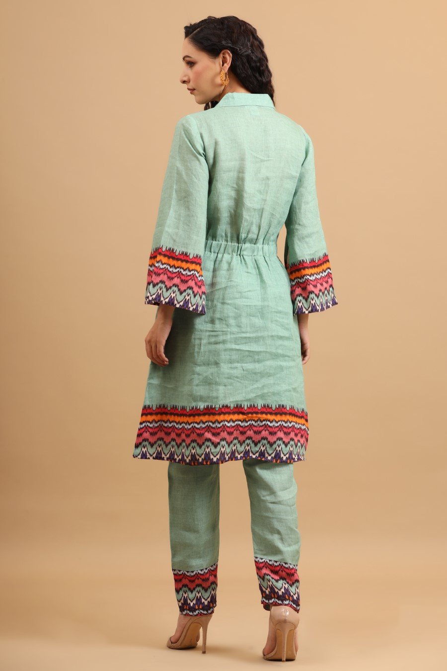 Pastel Green Linen Silk A-Line Tunic with Pants