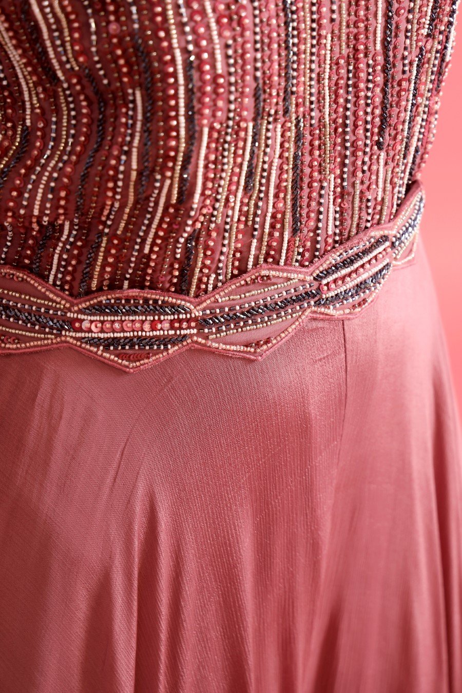 Mulberry Pink Embellished Chinon Silk Gown with Belt
