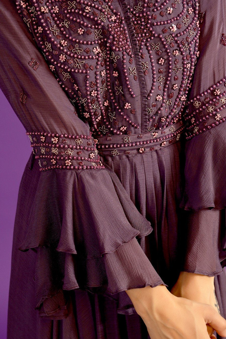 Dusky Purple Embellished Chinon Silk Gown