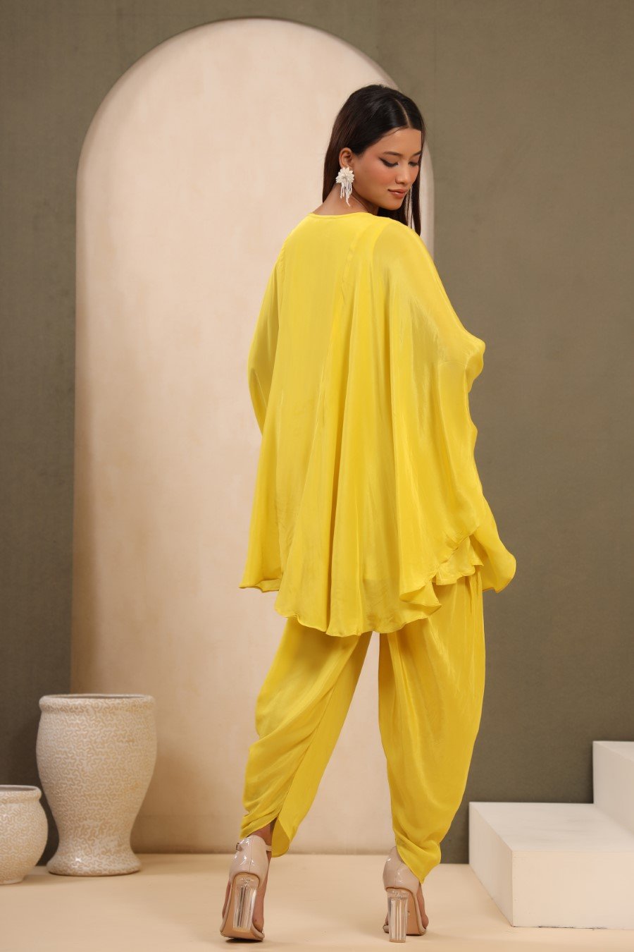 Bright Yellow Habutai Silk Embellished Tunic &amp; Dhoti