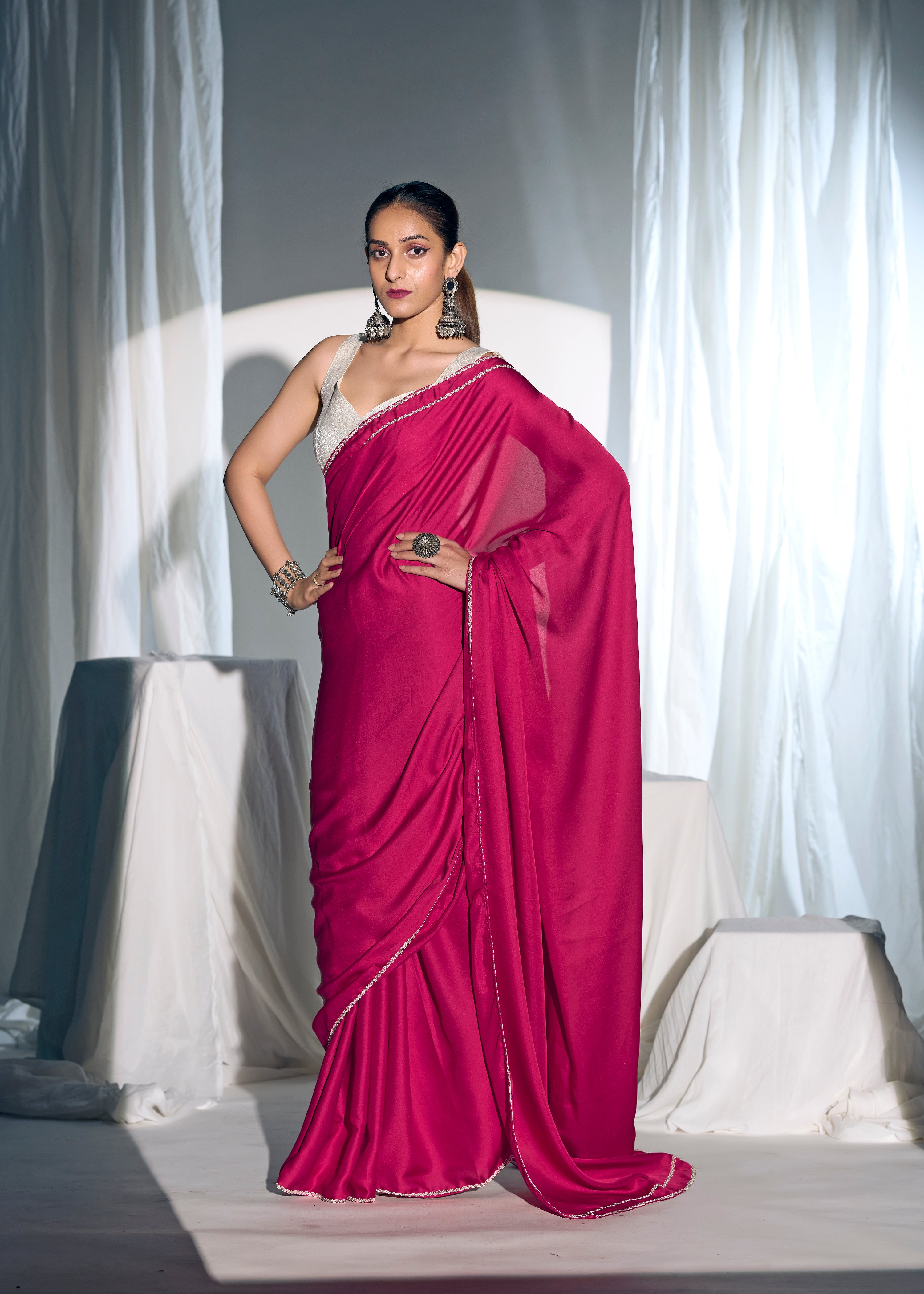 Magenta Muse Satin Silk Saree