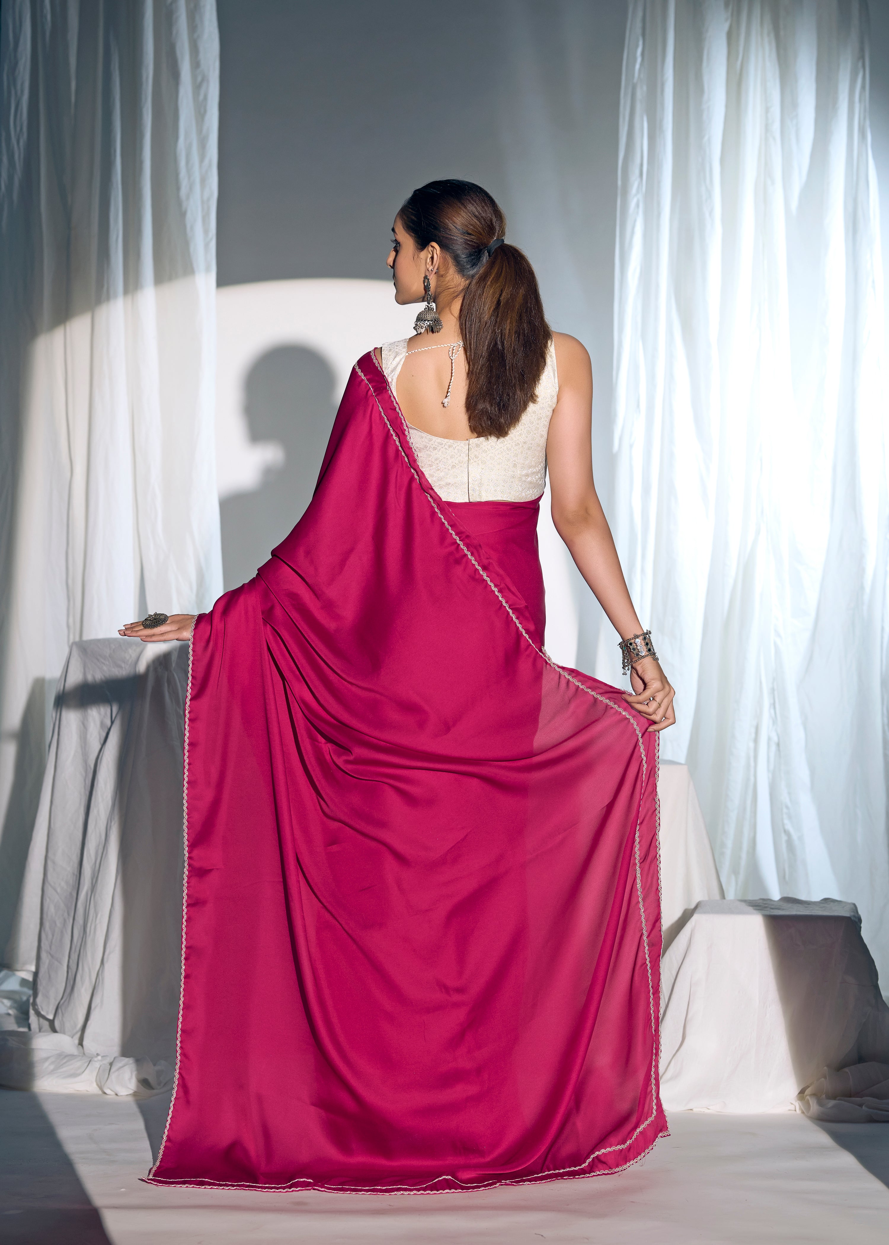 Magenta Muse Satin Silk Saree