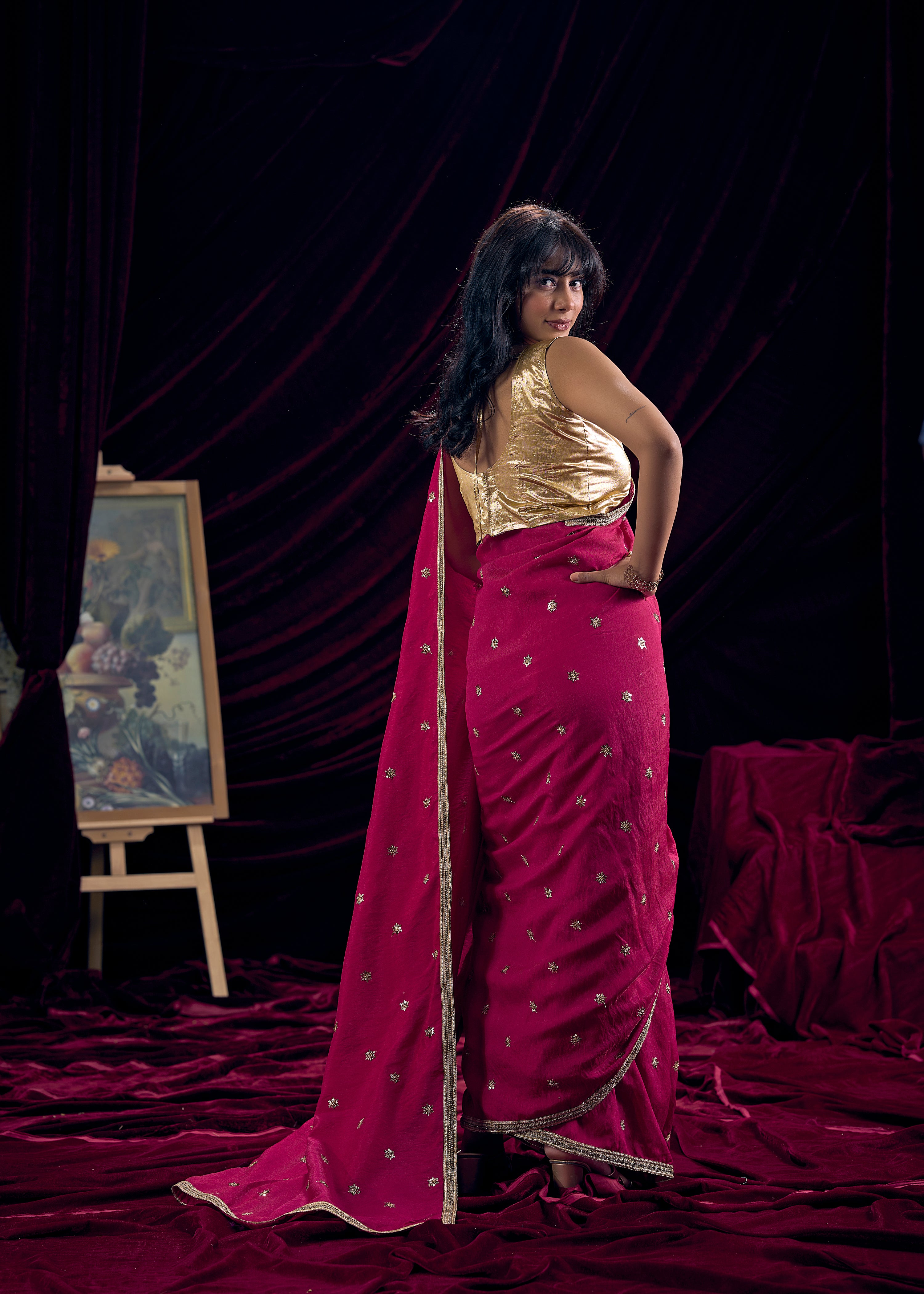 Gilded Magenta Embellished Premium Silk Saree
