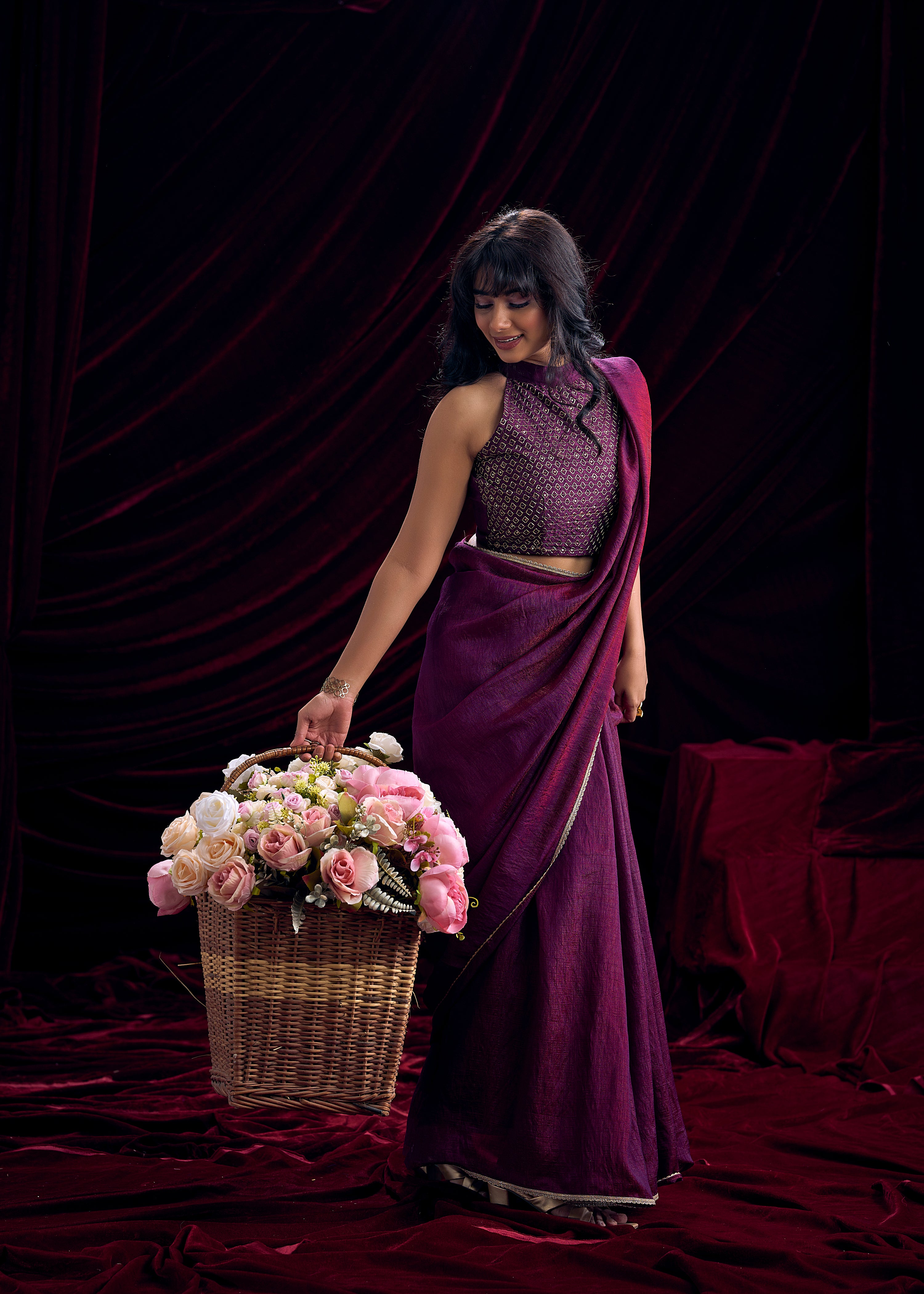 Midnight Plum Embroidered Premium Silk Saree