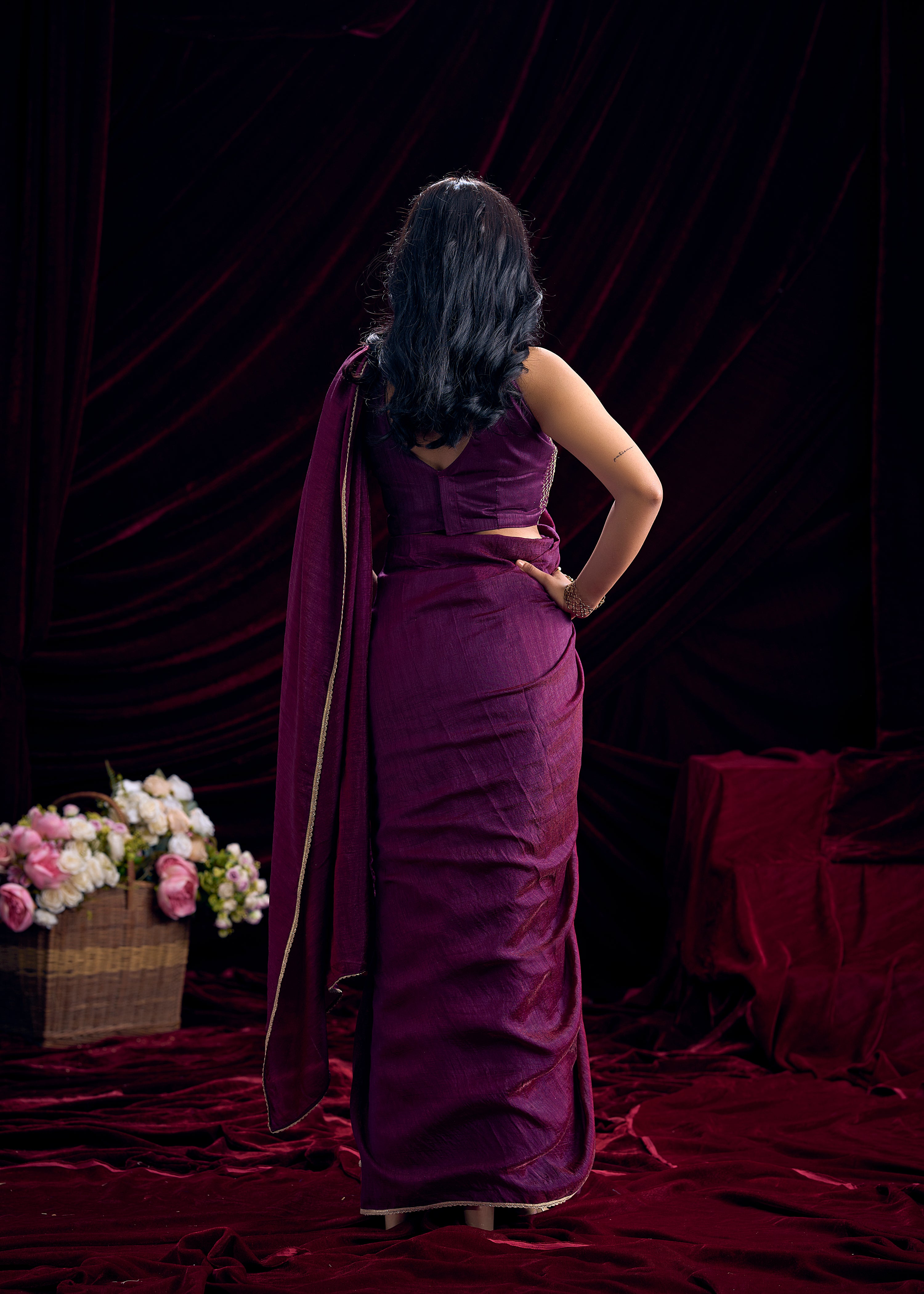 Midnight Plum Embroidered Premium Silk Saree