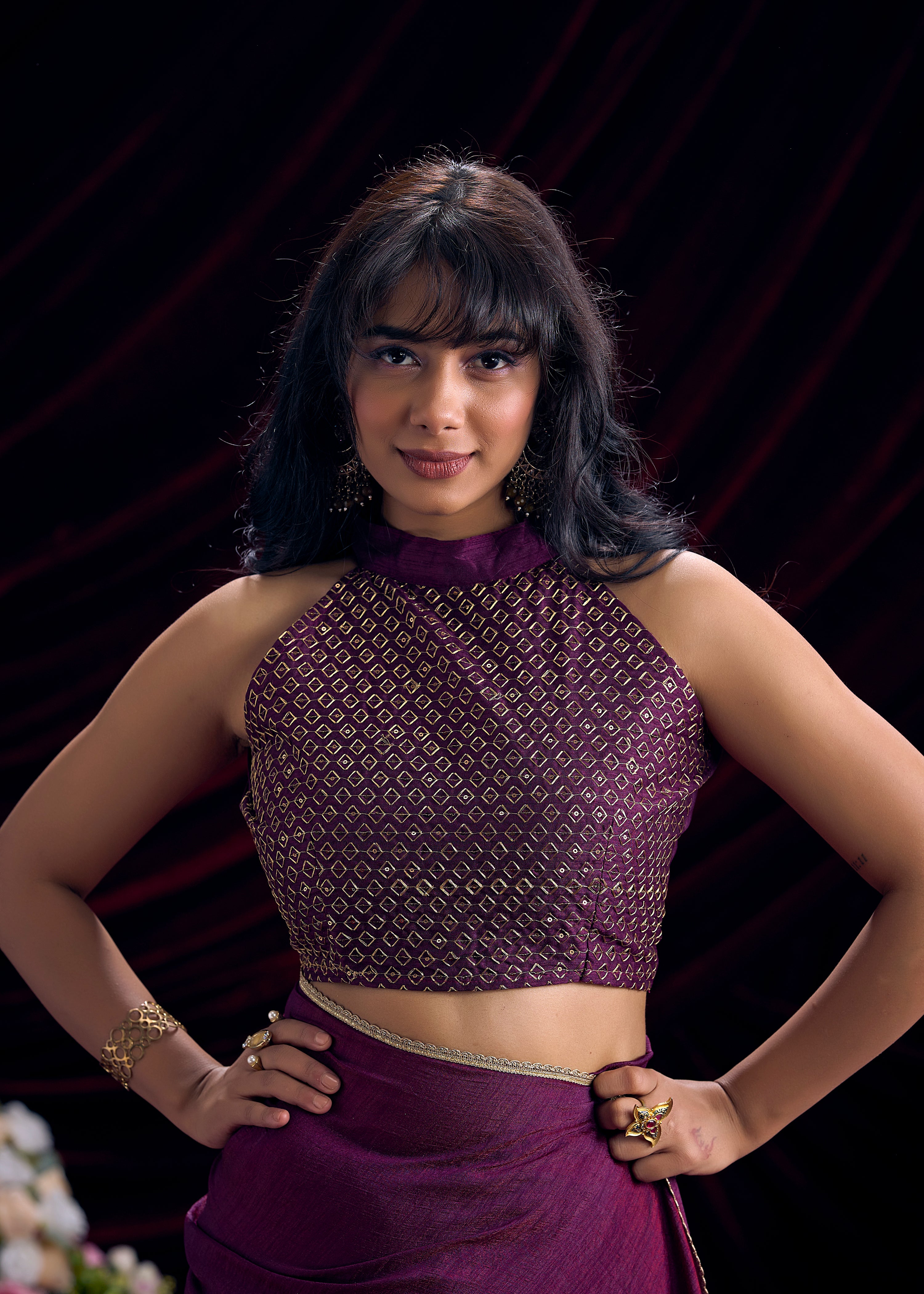 Midnight Plum Embroidered Premium Silk Saree