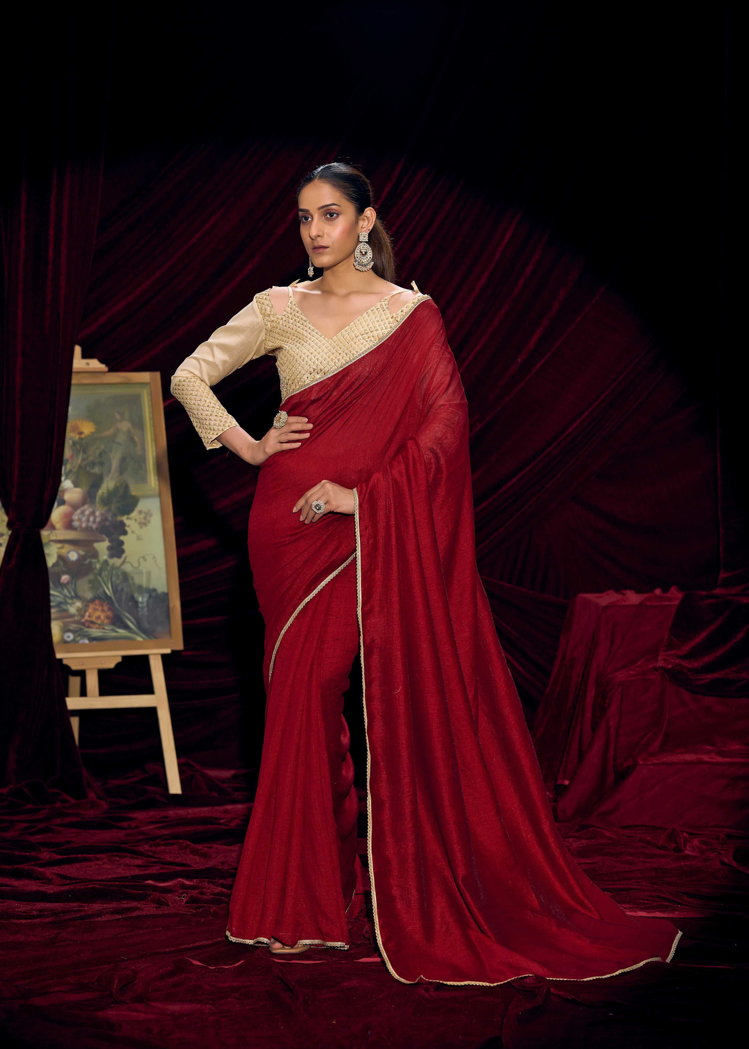 Ruby Shimmer Embellished Premium Silk Saree
